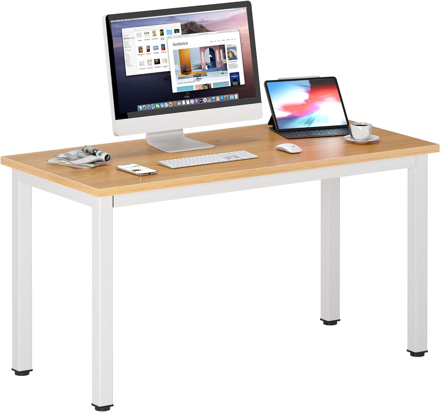 DlandHome 47 inches Medium Computer Desk for Bedroom, Retro