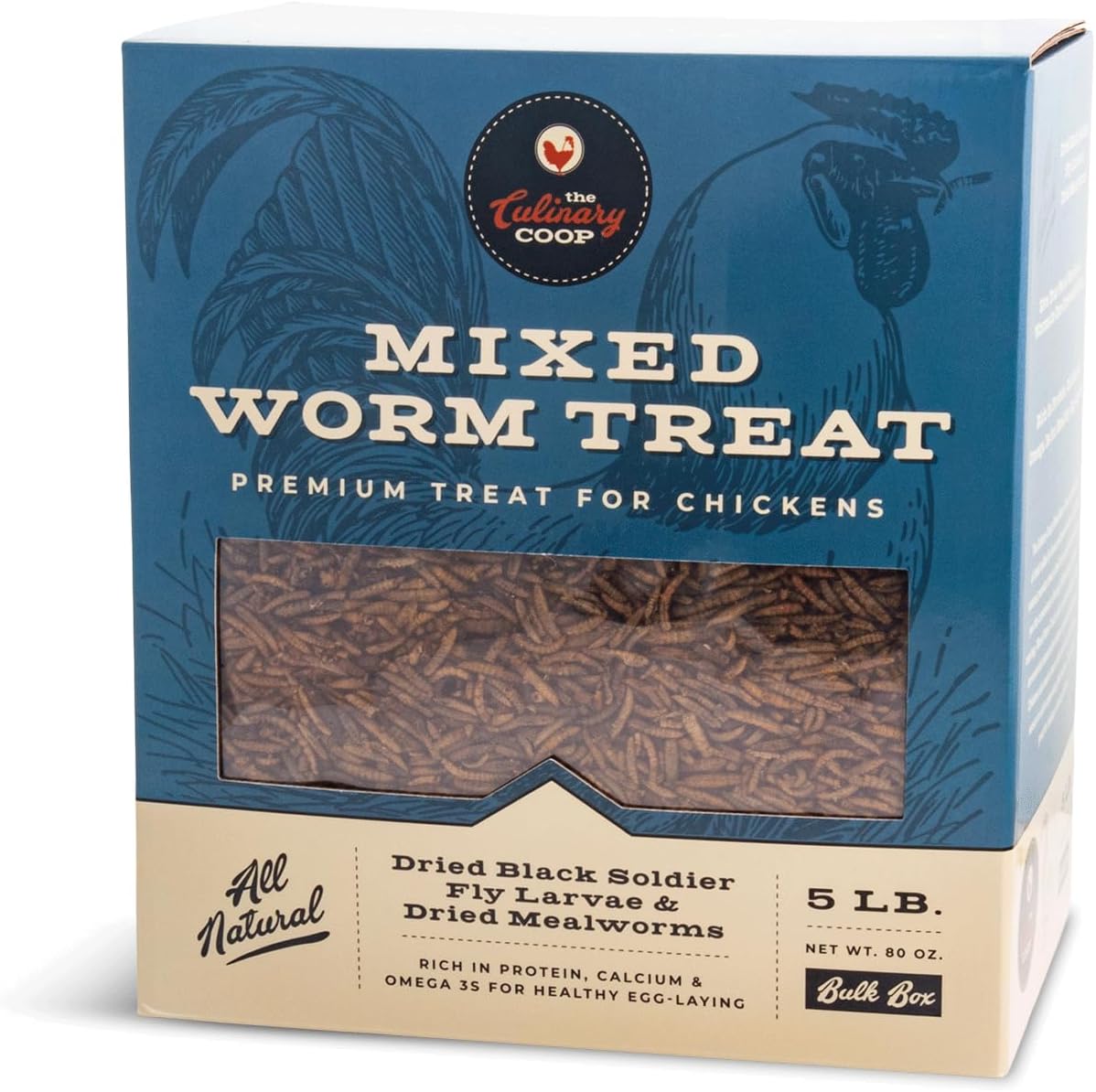 Fluker's Culinary Coop Premium Chicken Treats, Dried Soldier Worms, Packed with Protein and Calcium, 100% Natural Rich Grubs for Chicken, Backyard Birds, and Reptiles, 16 oz