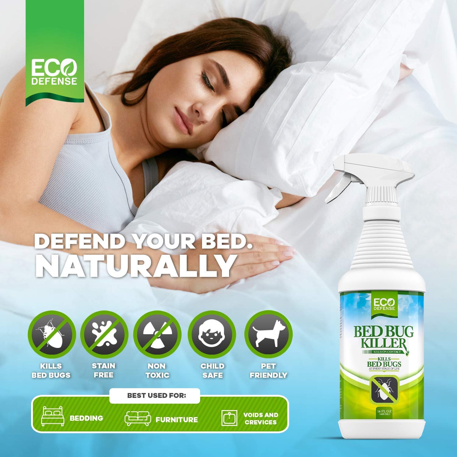 Bed Bug Killer - Bed Bug Spray & Dust Mite Spray - Natural Treatment - 16 Oz