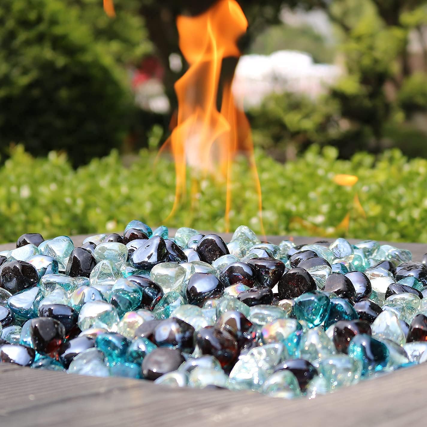 Fire Glass Diamond 1 Inch Fire Pit Glass Rocks for Propane or Gas Fire Pit （10 Pounds Margarita Azura Blue ） Gift Package