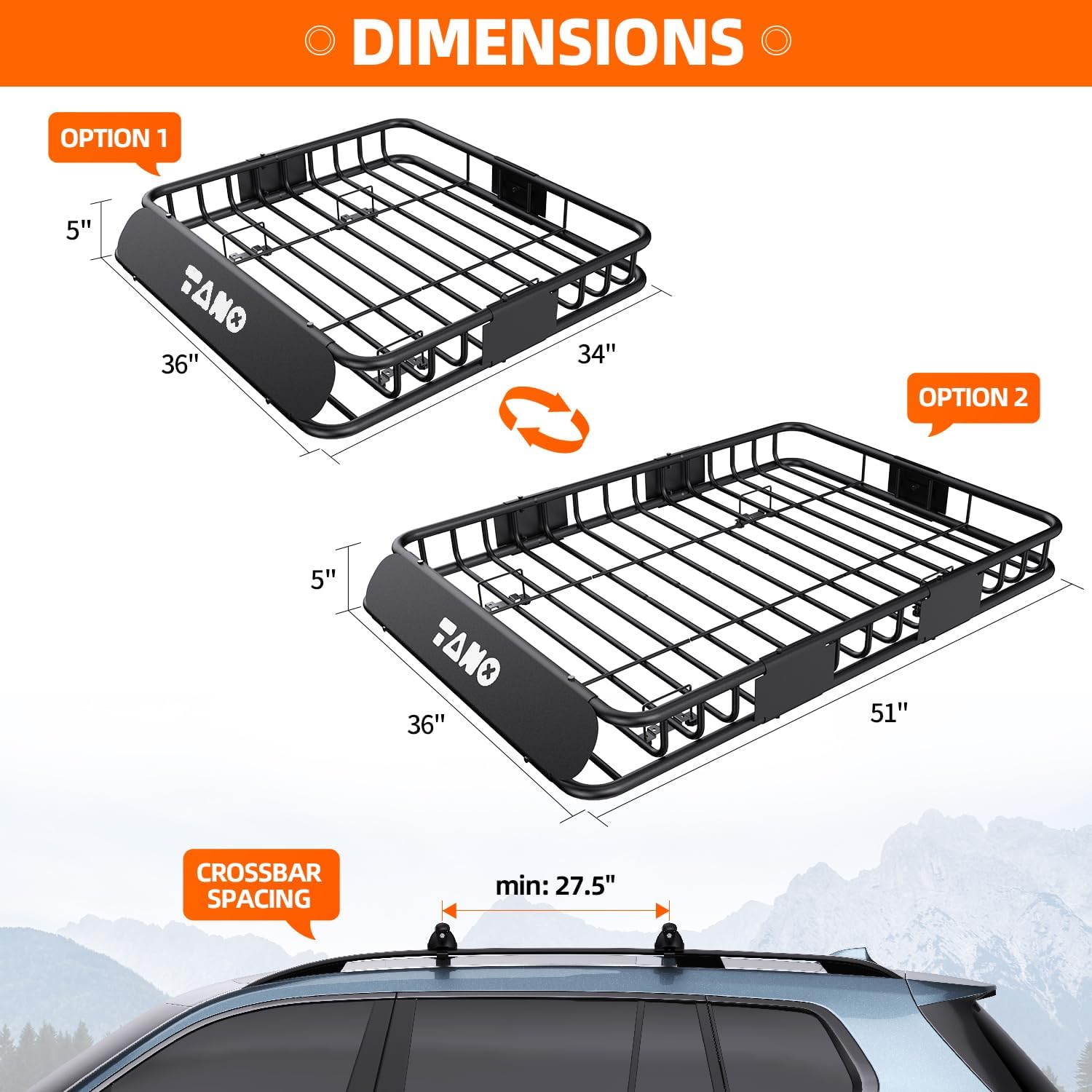 51" x 36" x 5" Roof Rack Cargo Carrier Basket with Waterproof Bag, Rooftop Cargo Carrier with Cargo Net & Ratchet Straps