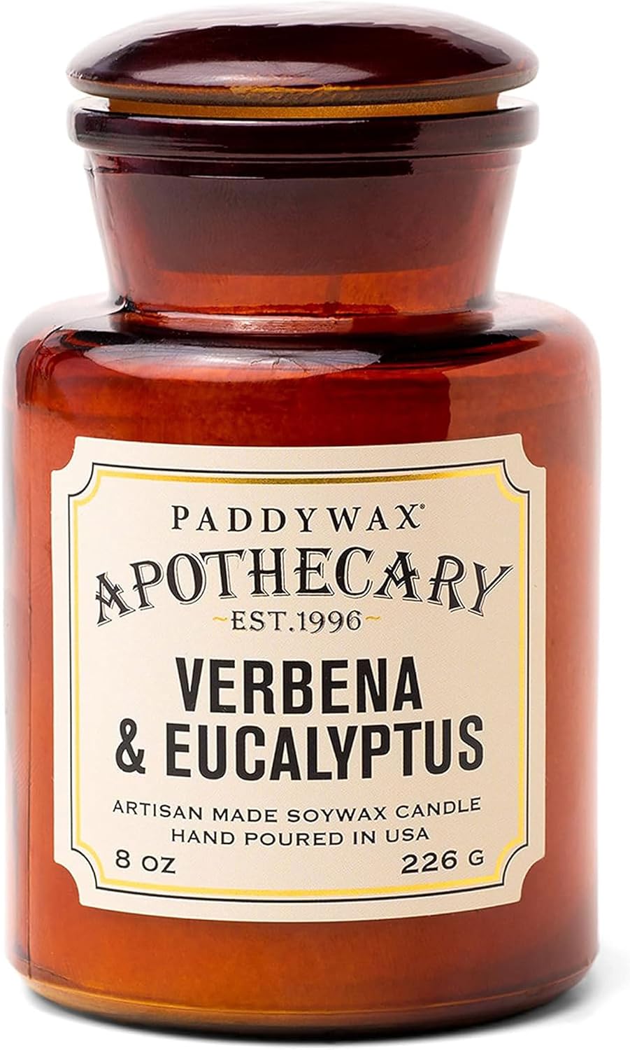 Paddywax Artisan Apothecary Scented Candle, Tobacco & Patchouli, 8 oz | With Lid, Reusable Glass Jar, Clean Burning Soy Candle, Approx. 54 Hour Burn Time