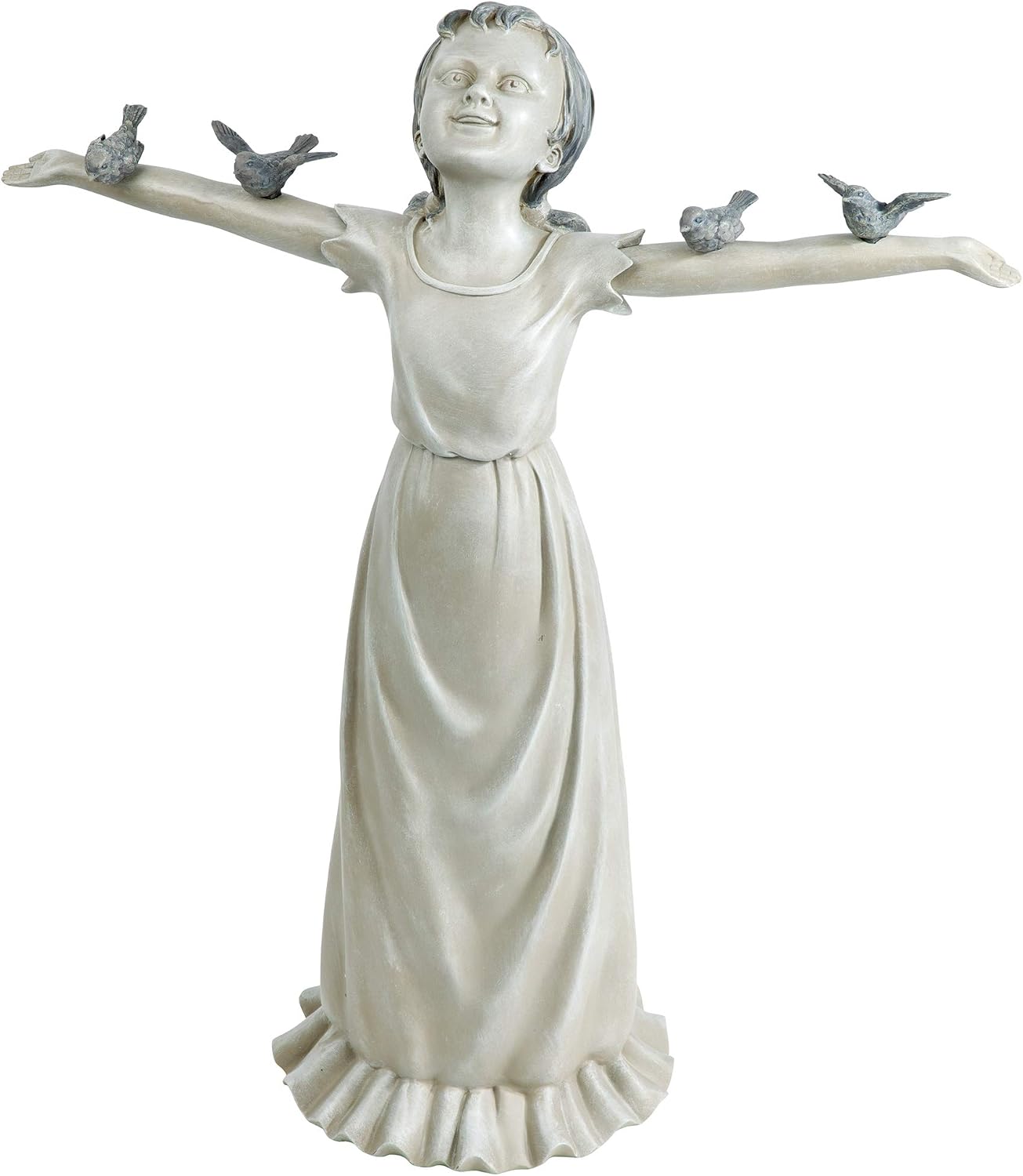Design Toscano Basking in Glory Little Girl with Birds Outdoor Garden Statue, Medium, 16 inches tall, Cast Stone Resin, Two Tone Stone Finish