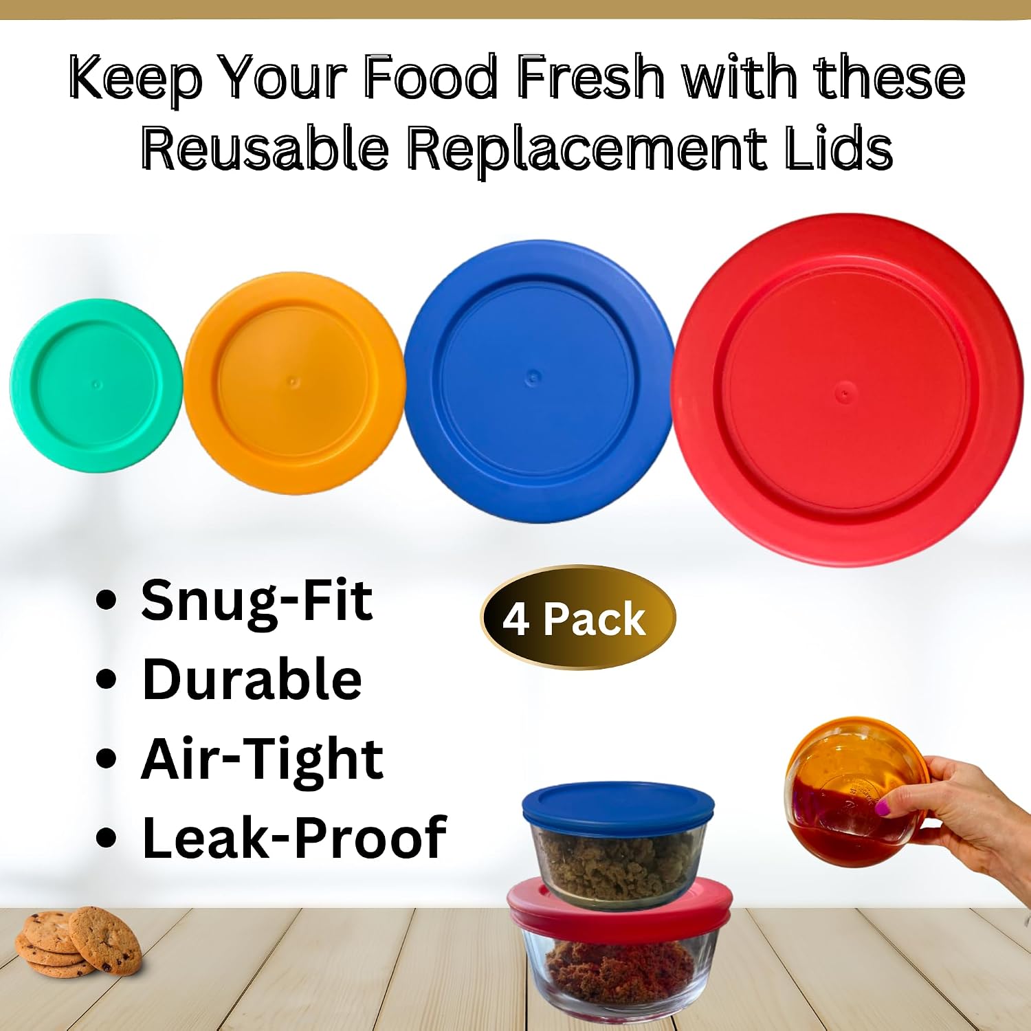 1, 2, 4 & 7 Cup Green, Orange, Blue, Red Replacement Lids/Covers for Pyrex