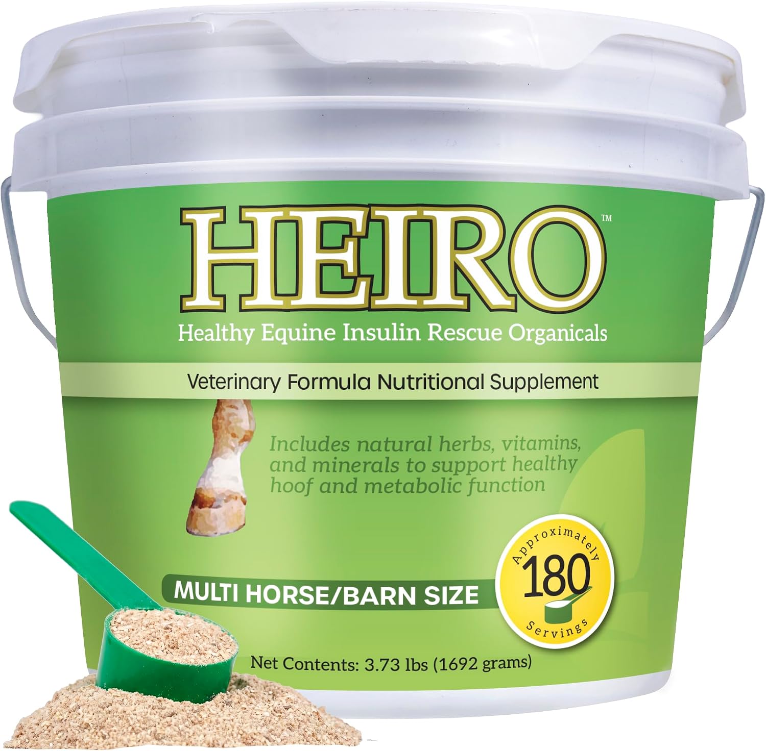 HEIRO Healthy Equine Nutritional Supplement for Horses, Herbal Blend with Magnesium and Vitamin E, Daily Metabolic Support Formula, Feed Powder, 90 Servings