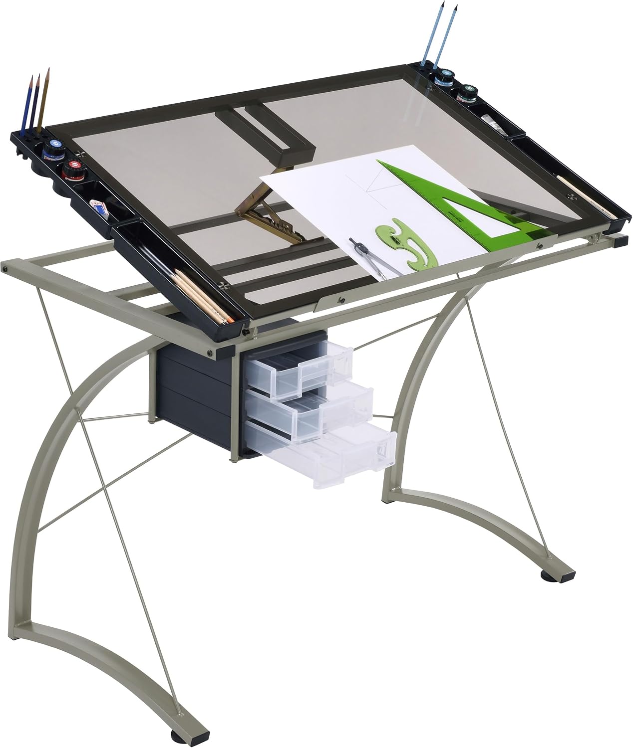 Coaster Home Furnishings - Melo - Metal and Glass - 41-Inch Drafting Table with Adjustable Pitch, Three Drawers
