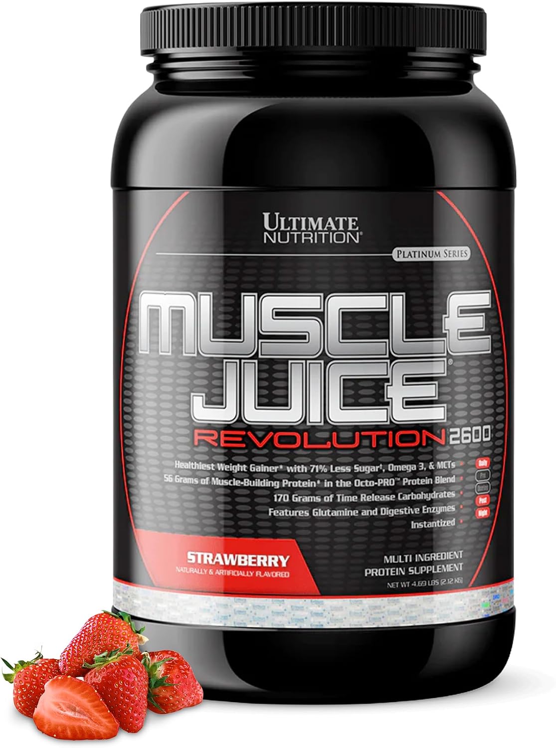 Ultimate Nutrition Muscle Juice Revolution 2600 Weight Gainer, Muscle Recovery with Glutamine, Micellar Casein and Time Release Complex Carbohydrates, Banana Protein Powder, 4.69 Pounds | 70g Octo-PRO™ Protein Blend, 175g Time-Release Carbs, 1000mg Gluta…