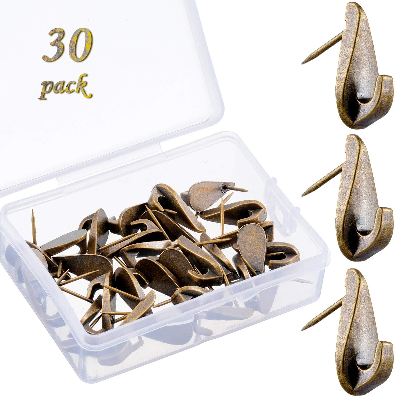 30 Pcs 20 Lbs Pin Hooks Push Pin Hangers Teardrop Style Picture Hooks Metal Picture Hanging Nails for Home Office Wooden Fabric Wall(Silver)