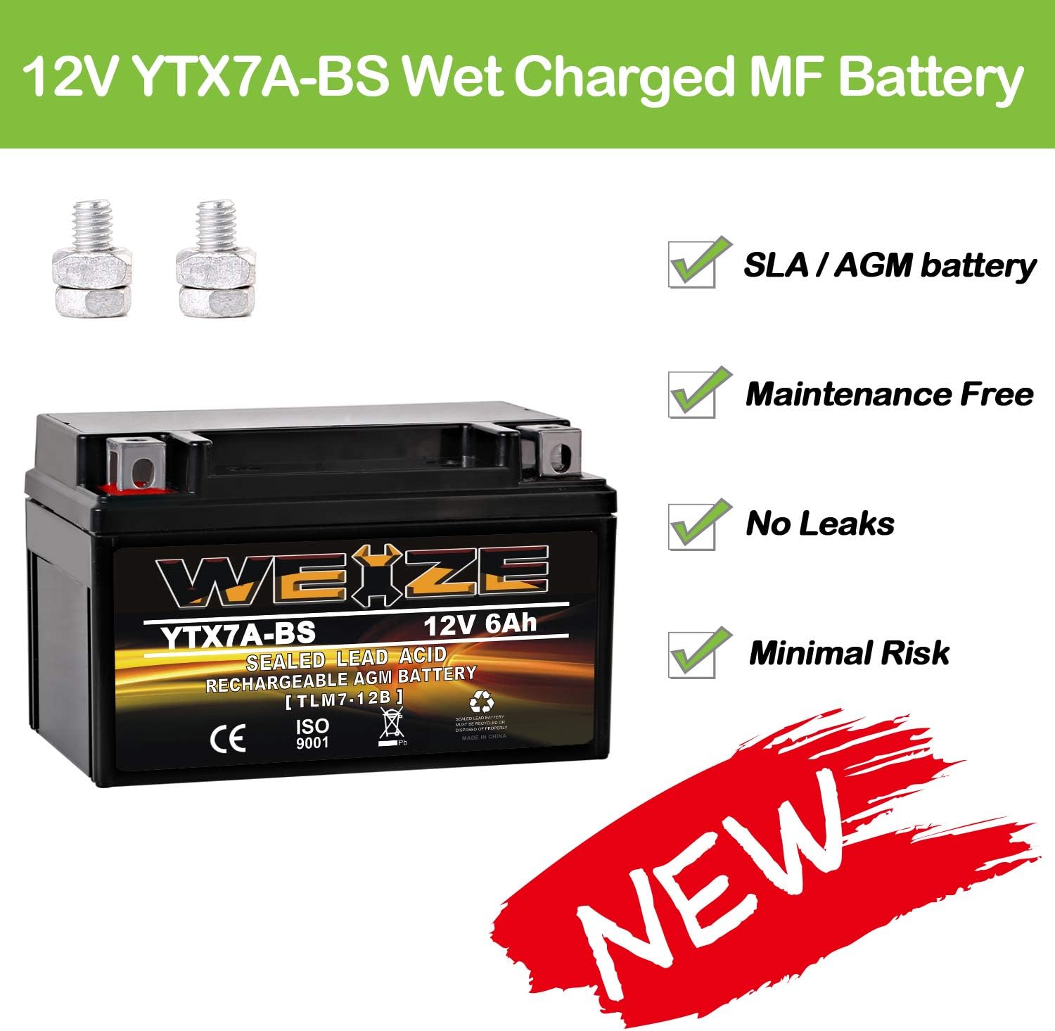 Weize YTX14 BS ATV Battery High Performance - Maintenance Free - Sealed AGM YTX14-BS Motorcycle Battery compatible with Honda Suzuki Kawasaki Yamaha scooter snowmobile