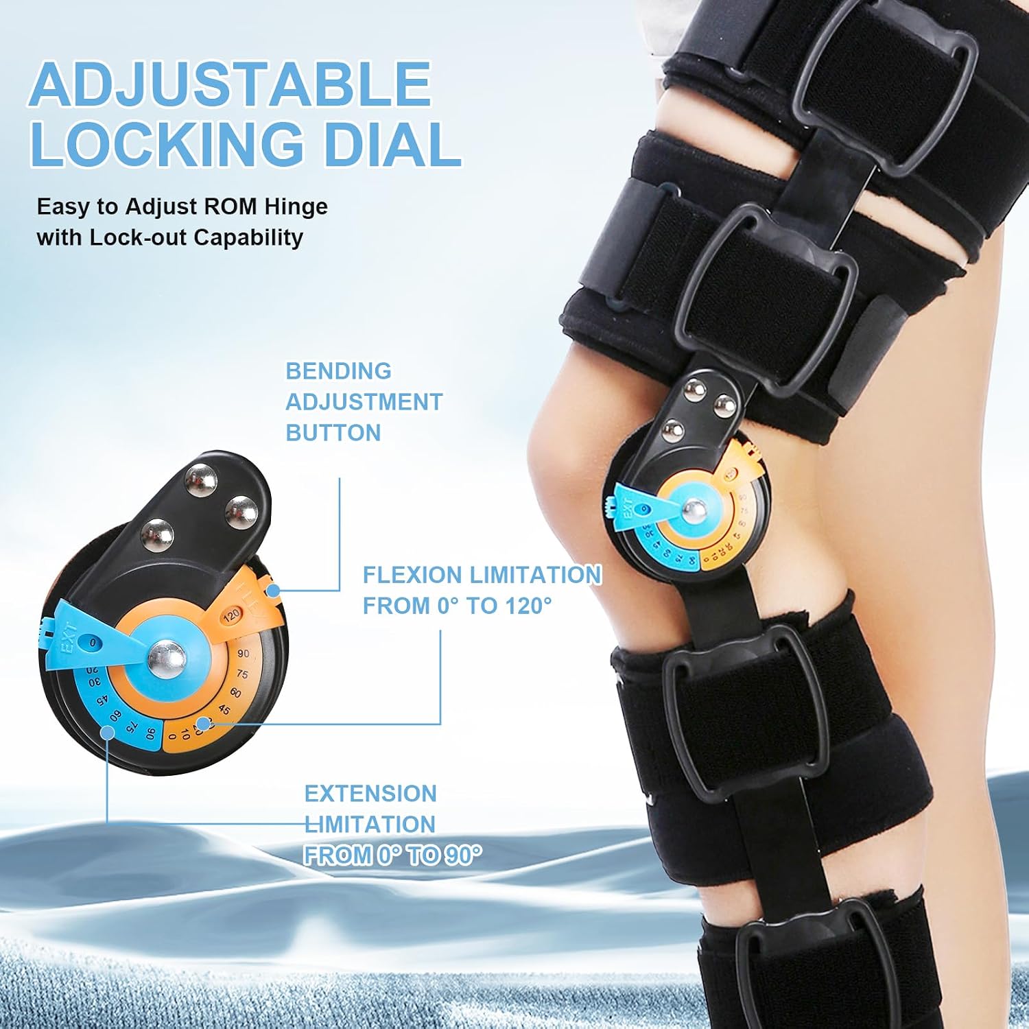 Hinged Knee Brace ROM Post Op Knee Immobilizer Adjustable Knee Immobilizer Support with Side Leg Stabilizersfor Meniscus Tear, Arthritis, ACL, PCL