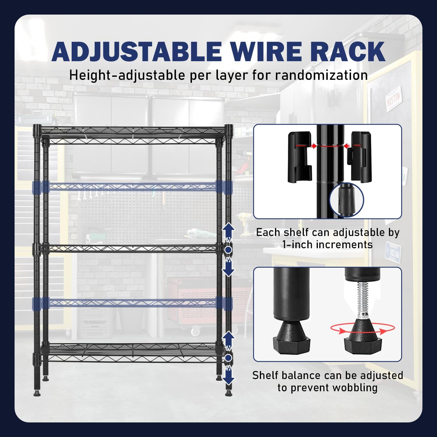 PayLessHere | 6-Tier Wire Shelf with Wheels | 45"x18"x82" | Black