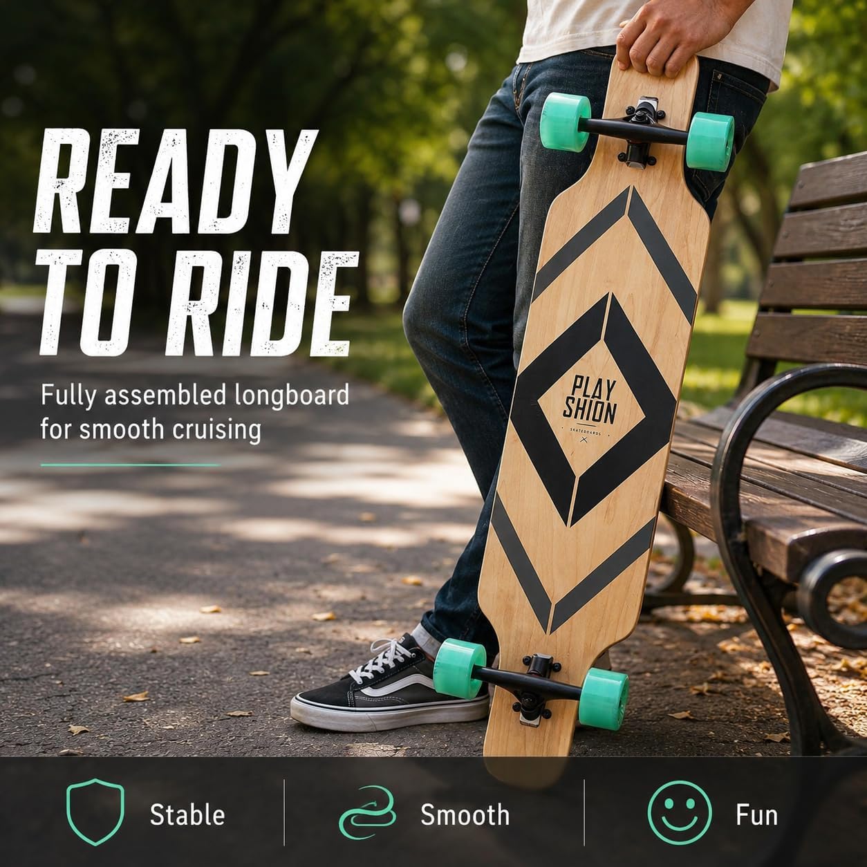 Playshion 39 Inch Drop Through Longboard Skateboard for Beginners