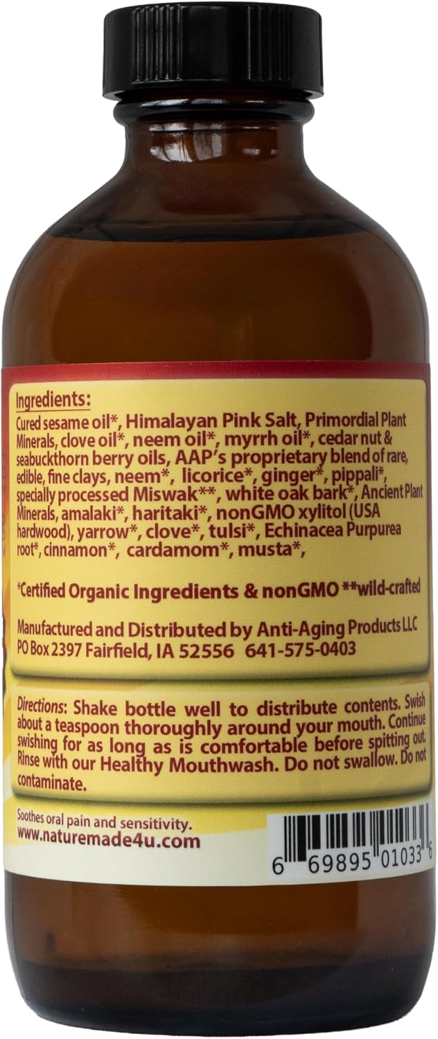 Healthy Teeth & Gum Mouthwash 8 fl oz, Herbal Oral Rinse for Fresh Breath | Organic, alcohol- & fluoride-free, non-GMO; supports healthy gums & enamel