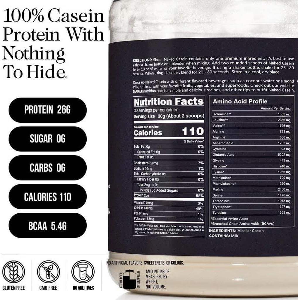 NAKED Casein - Vanilla Micellar Casein Protein - 5 Pound Bulk, NSF Certified, GMO-Free, Gluten-Free, Soy-Free, Preservative-Free - Stimulate Muscle Growth - Enhance Recovery - 61 Servings