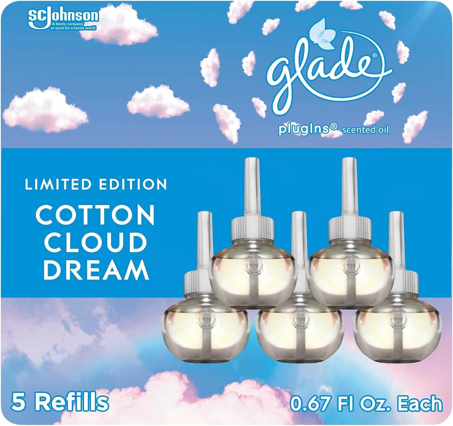 Glade PlugIns Refills Air Freshener, Scented and Essential Oils for Home and Bathroom, Stay Cool Watermelon, 3.35 Fl Oz, 5 Count