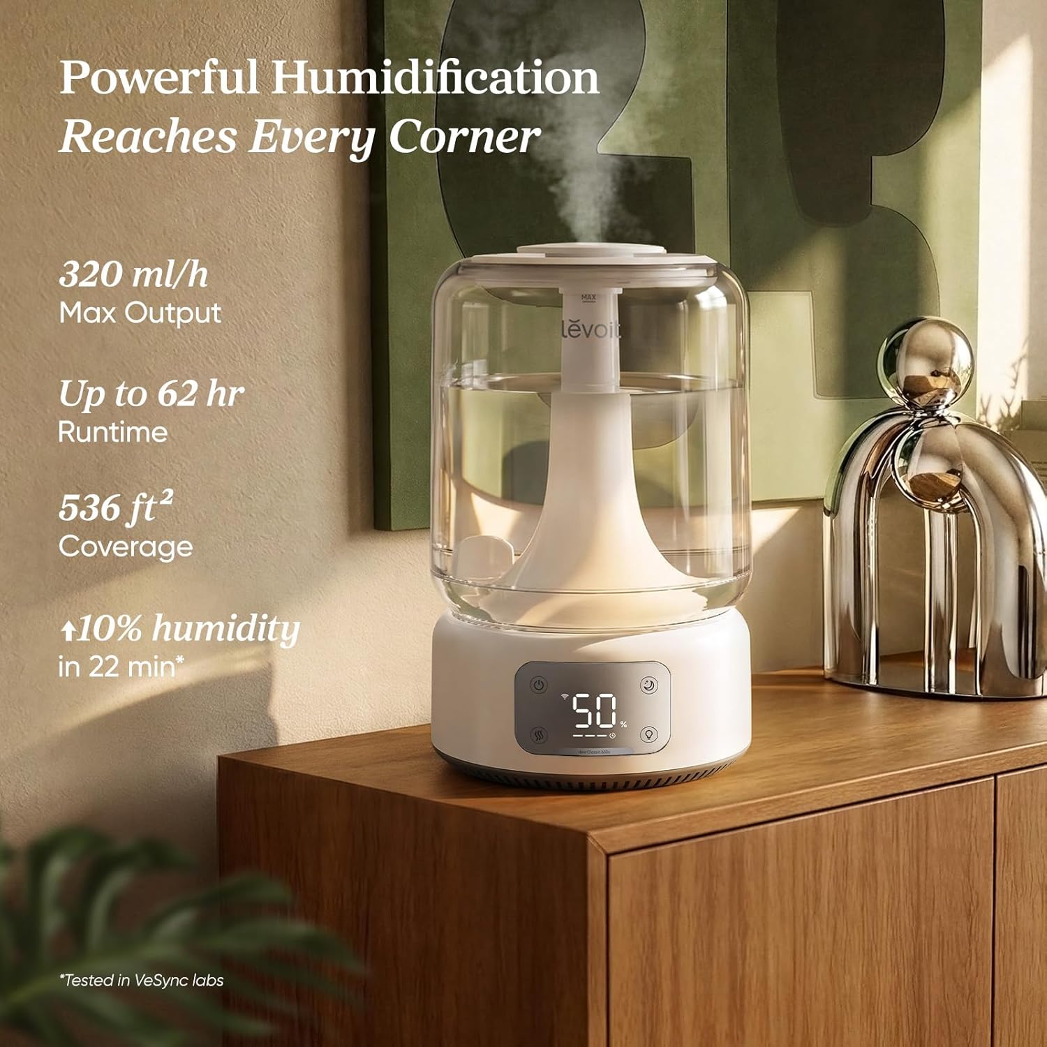 Levoit Humidifiers for Bedroom Large Room, 6L, 60H Runtime, 26dB, Smart App