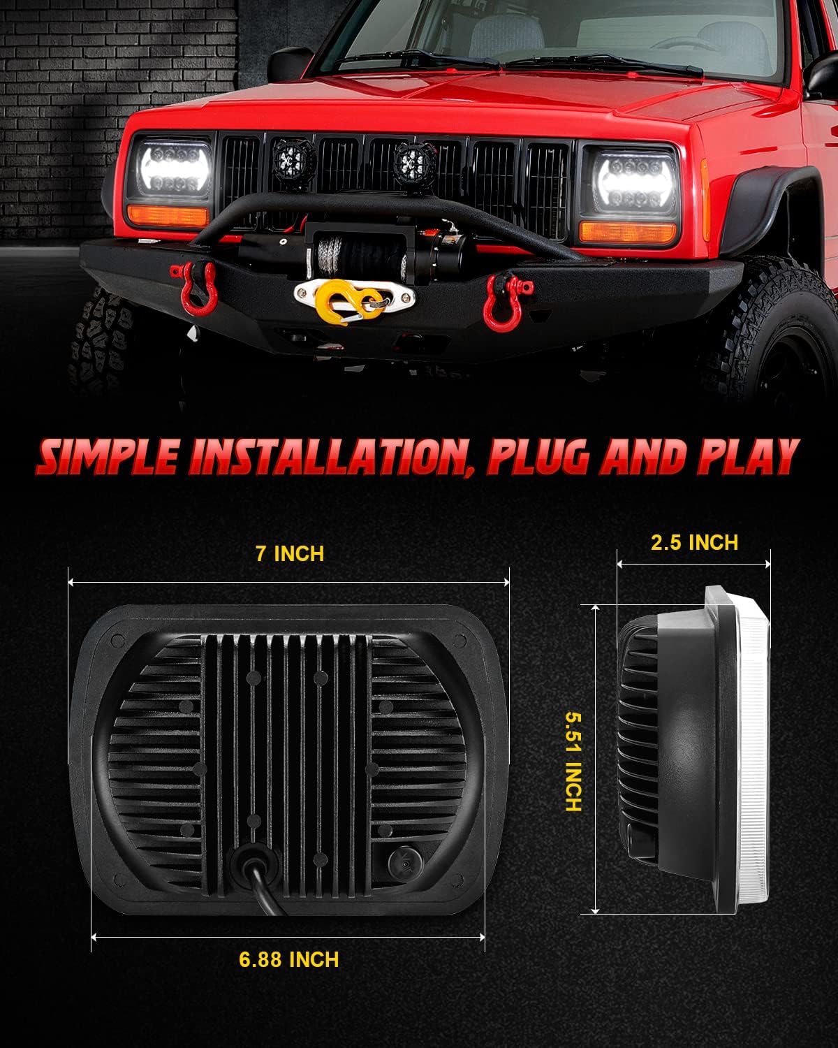 LX-LIGHT 105W 1000% Bright Black H6054 5x7 7x6 Led Headlights DRL Anti-glare Hi/Low Sealed Beam Compatible with Jeep Wrangler YJ Cherokee XJ Trucks Ford Chevy etc