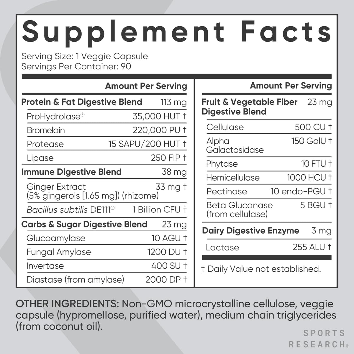 Sports Research® Digestive Enzymes w/Probiotics, 90 Veggie Caps