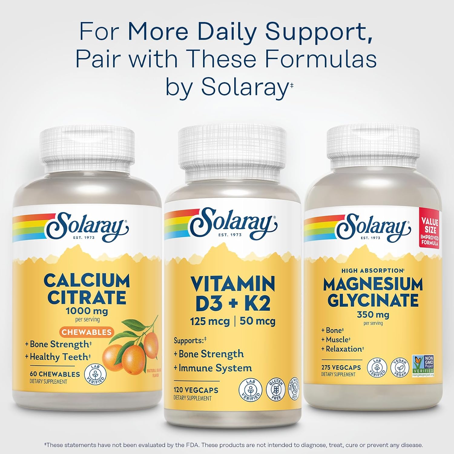 SOLARAY Calcium Citrate 1000 mg, Orange Flavor, 60 Chewables | Bone & Teeth Support - Natural Orange Flavor - 1000 mg Calcium Citrate - 15 Servings - Vegan, Gluten Free, Lab Verified