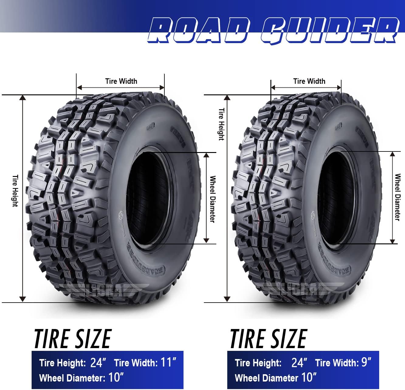 ROADGUIDER Full Set ATV Tires 24x9-10 & 24x11-10 for 2017 Kawasaki Mule SX