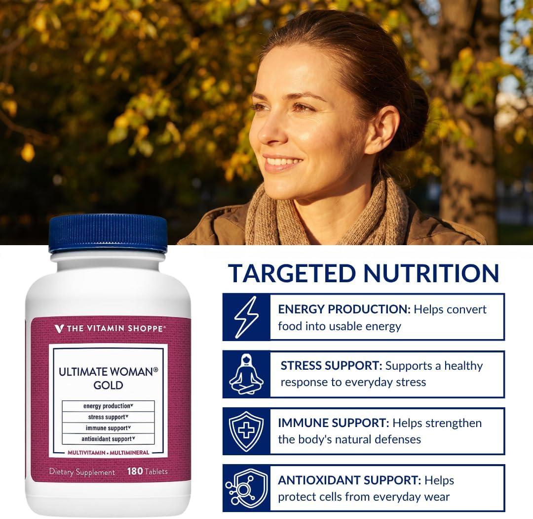 The Vitamin Shoppe Brand Ultimate Woman's Gold Multivitamin, 90 Tablets | Women’s Multivitamin with Iron, B Vitamins & Vitamin D3 for Energy Production, Bone & Immune Health Support, Gluten Free