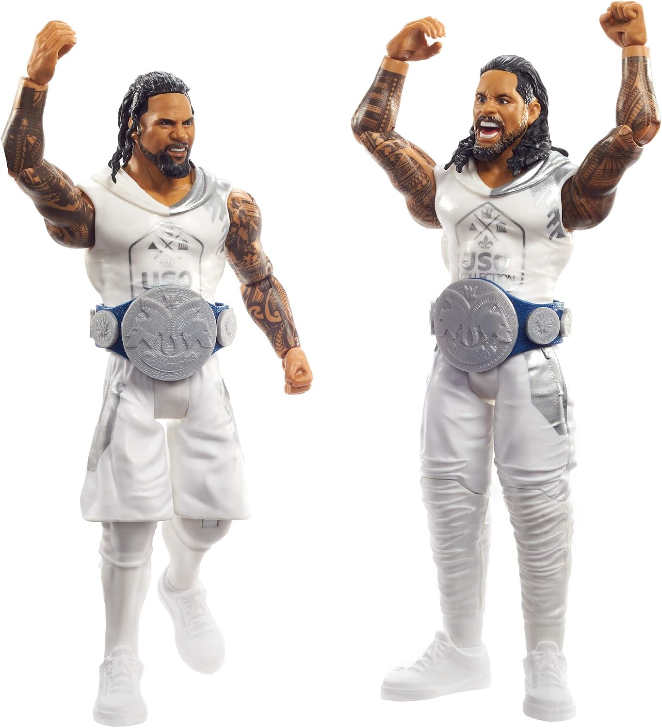 WWE Jimmy USO vs Jey USO Battle Pack Series #64 with Two 6-inch Articulated Action Figures & Ring Gear