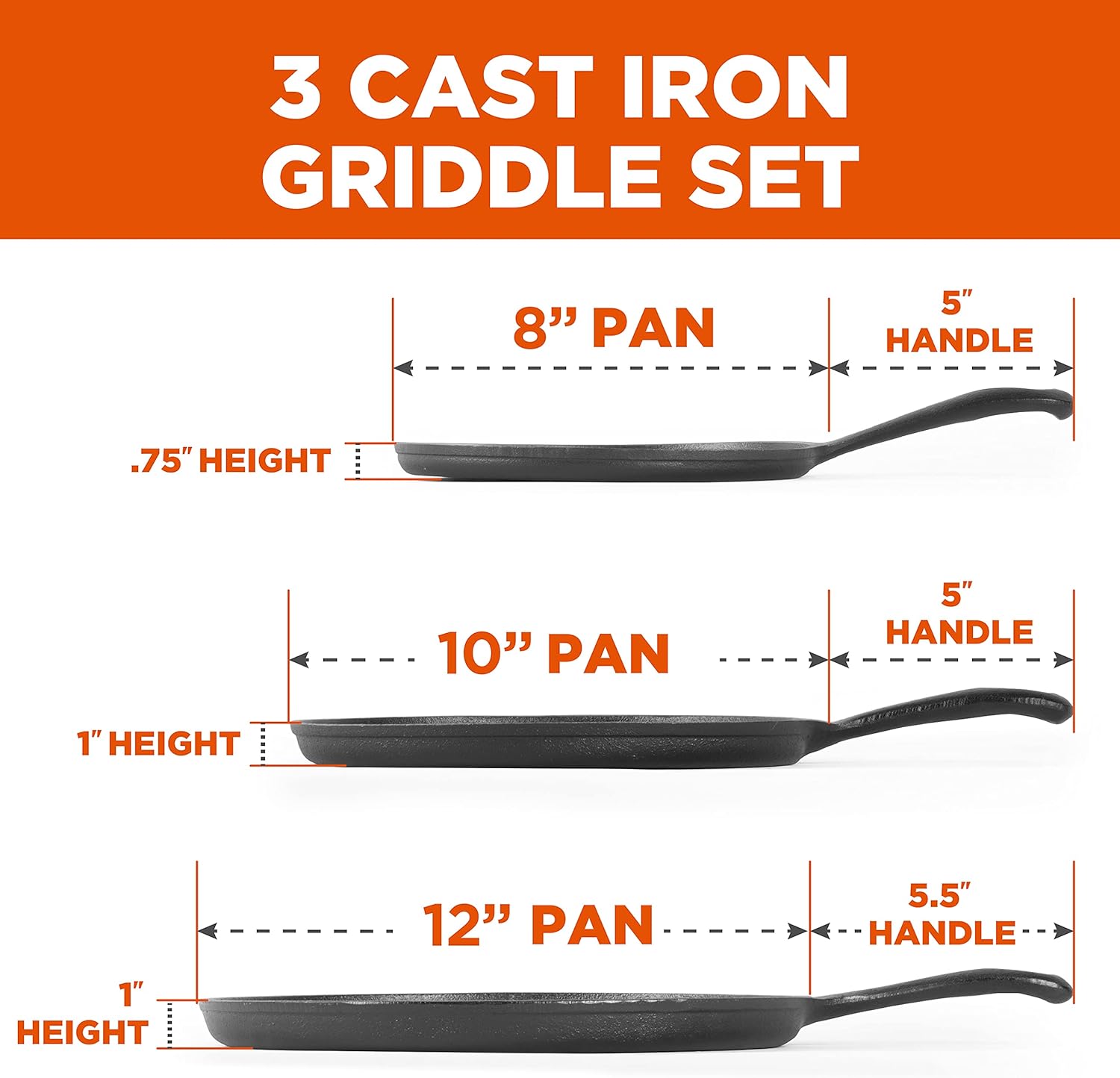 Commercial CHEF 10.5-Inch Cast Iron Round Griddle, Pre-Seasoned, CHFL911
