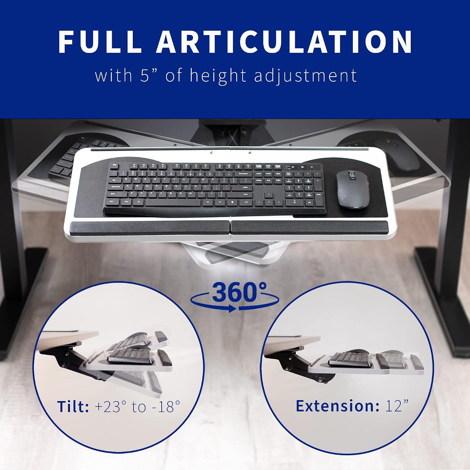 VIVO Adjustable Computer Keyboard and Mouse Platform Tray, Ergonomic Under Table Desk Mount Drawer