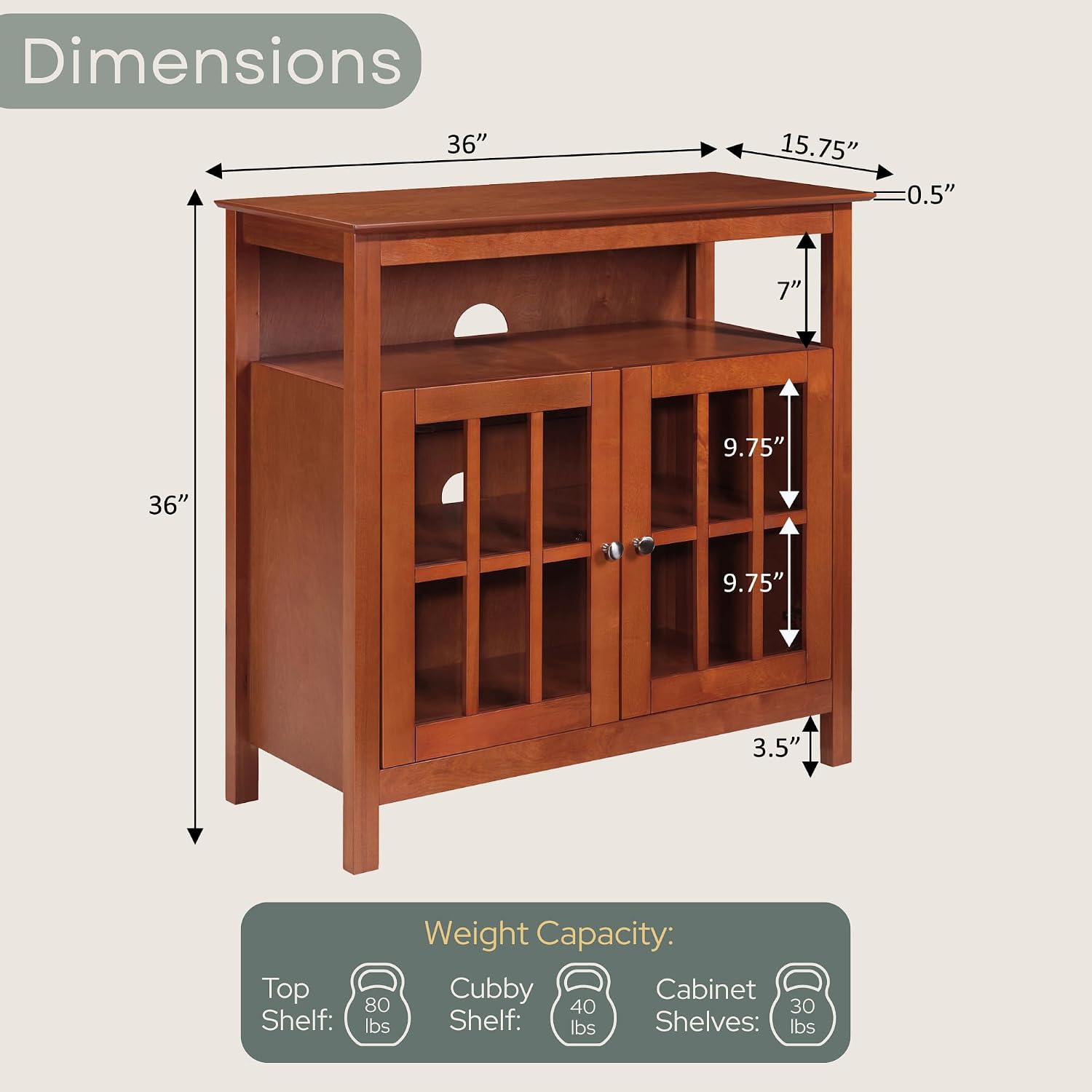 Convenience Concepts Big Sur Highboy TV Stand with Storage Cabinets and Shelves in White Finish