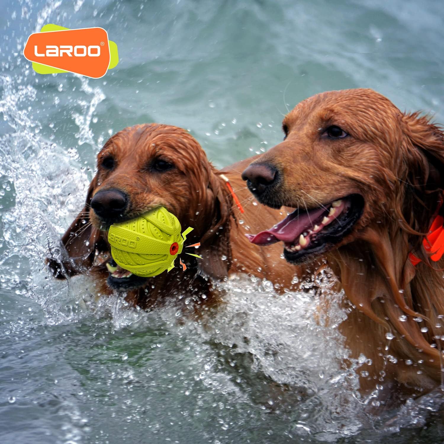 LaRoo Squeaky Dog Ball Toy,Durable Natural Rubber Squeaker Ball Throwing Training,Teeth Cleaning Chew Toy for Pet Medium and Large Dogs (3.5In Green)