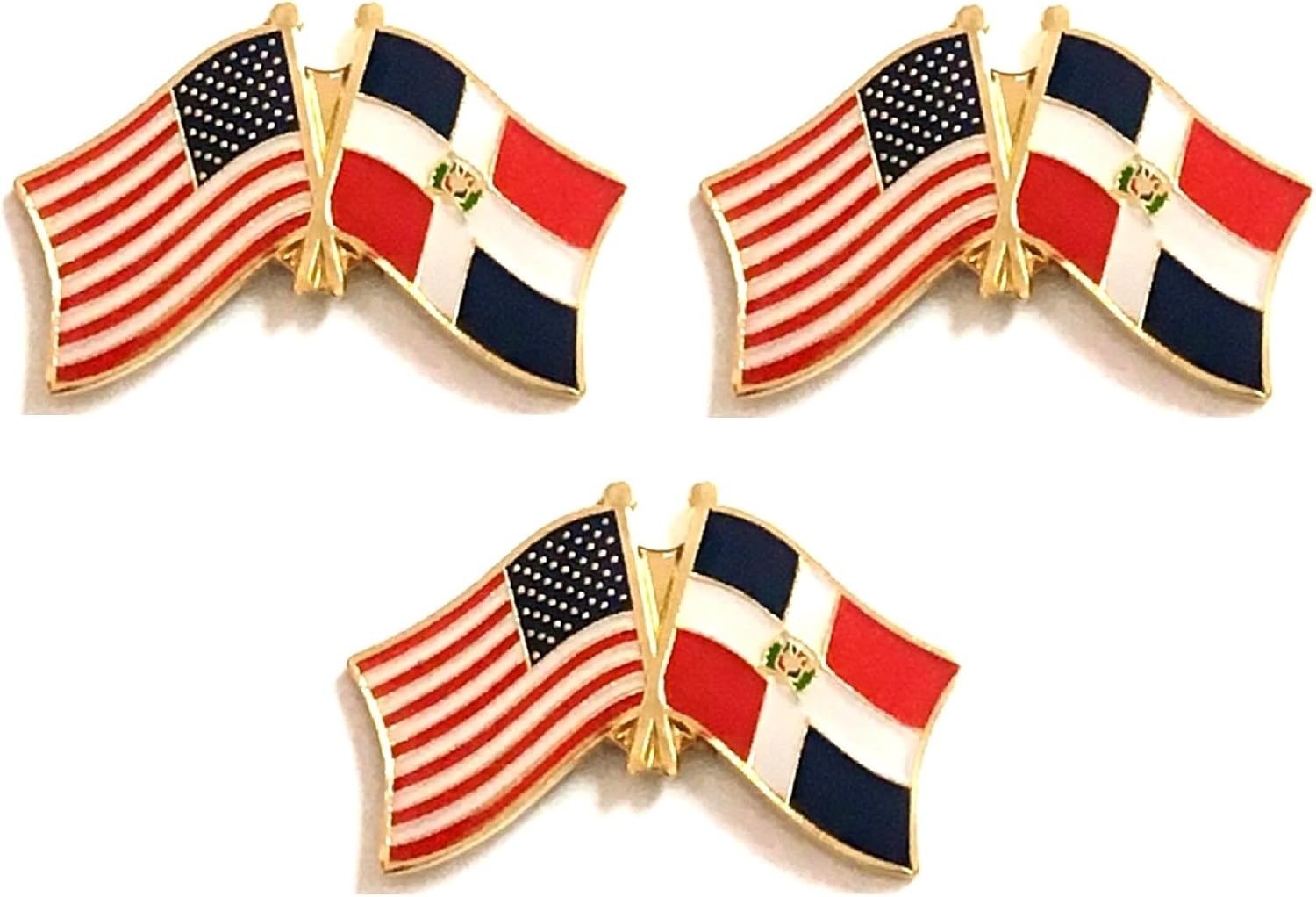 3 National Country Flag Crossed Enamel Flag Pins Pack of 3 Friendship Double Flags