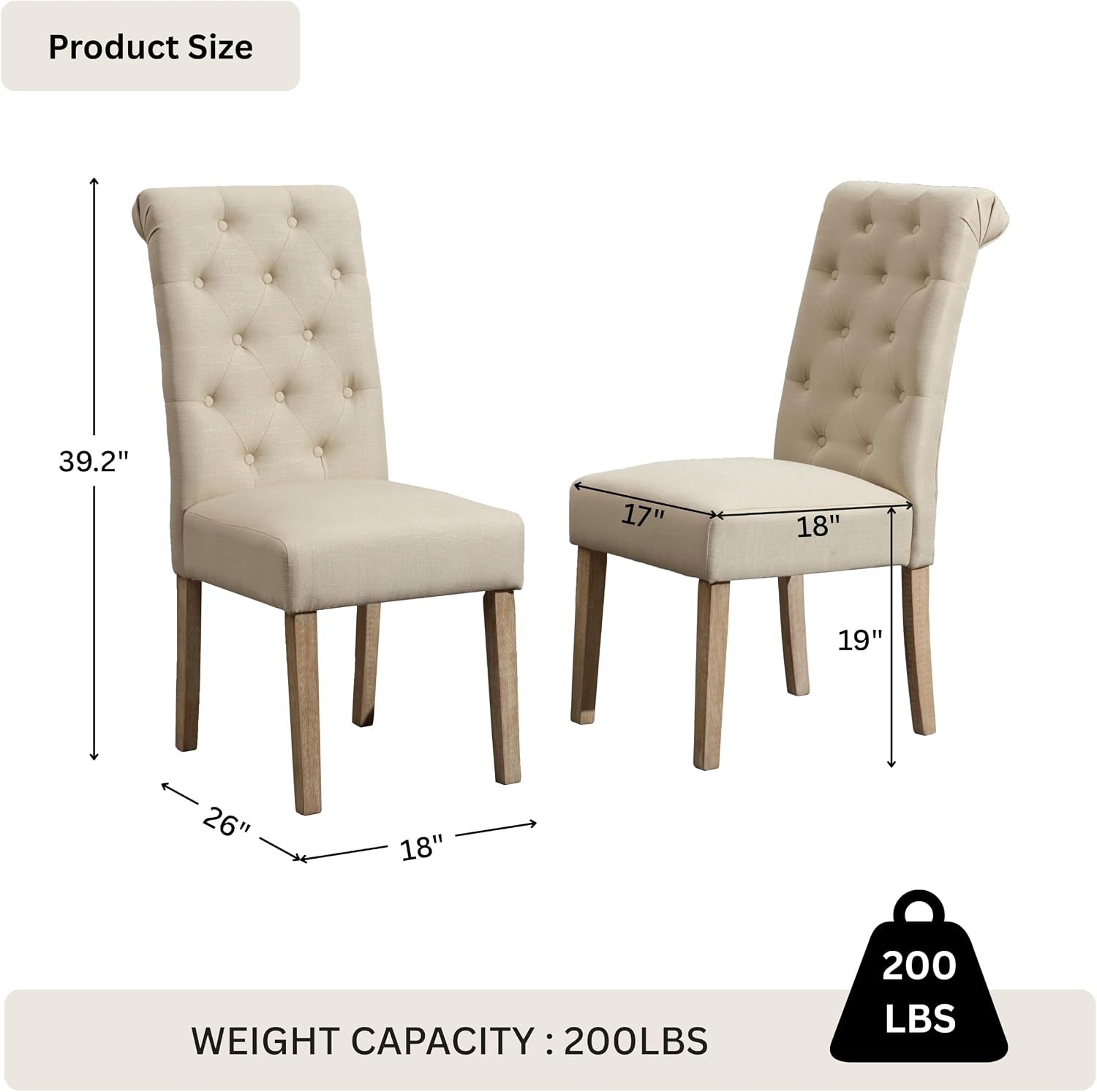 Roundhill Furniture Habit Solid Wood Tufted Parsons Dining Chair (Set of 2), Tan