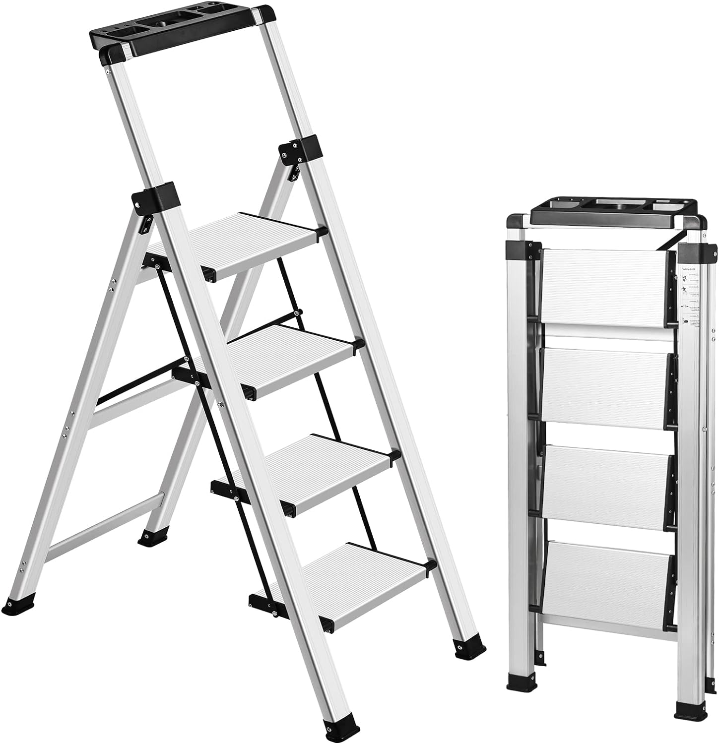 XinSunho 3 Step Ladder, Aluminum Folding Stool with Retractable Handgrip