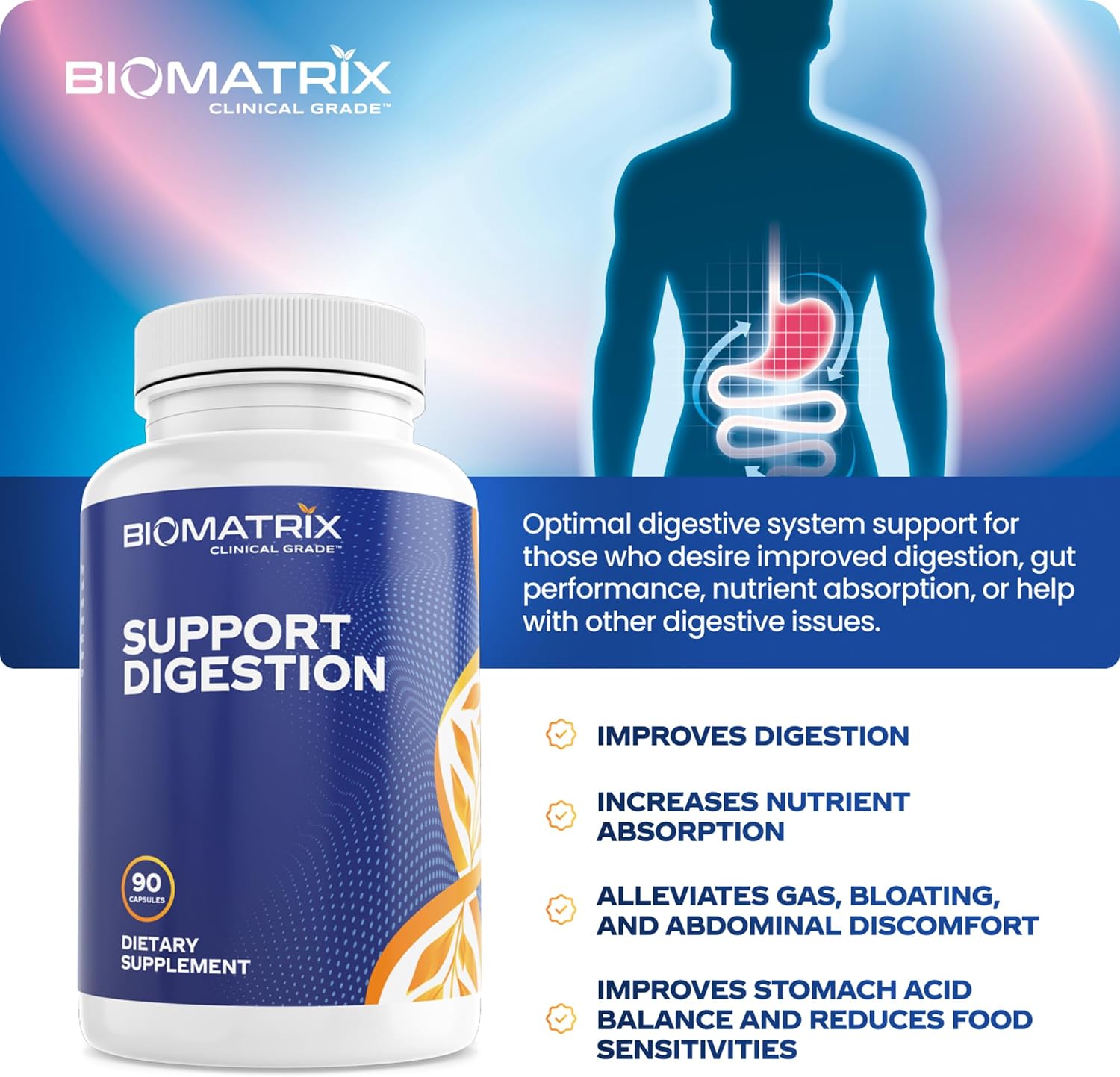 Digestive Enzymes Supplement (90 Capsules) Support Digestion - with Purified Bile, Pancreatin, Plant Enzymes, Ox Bile, Betaine HCL