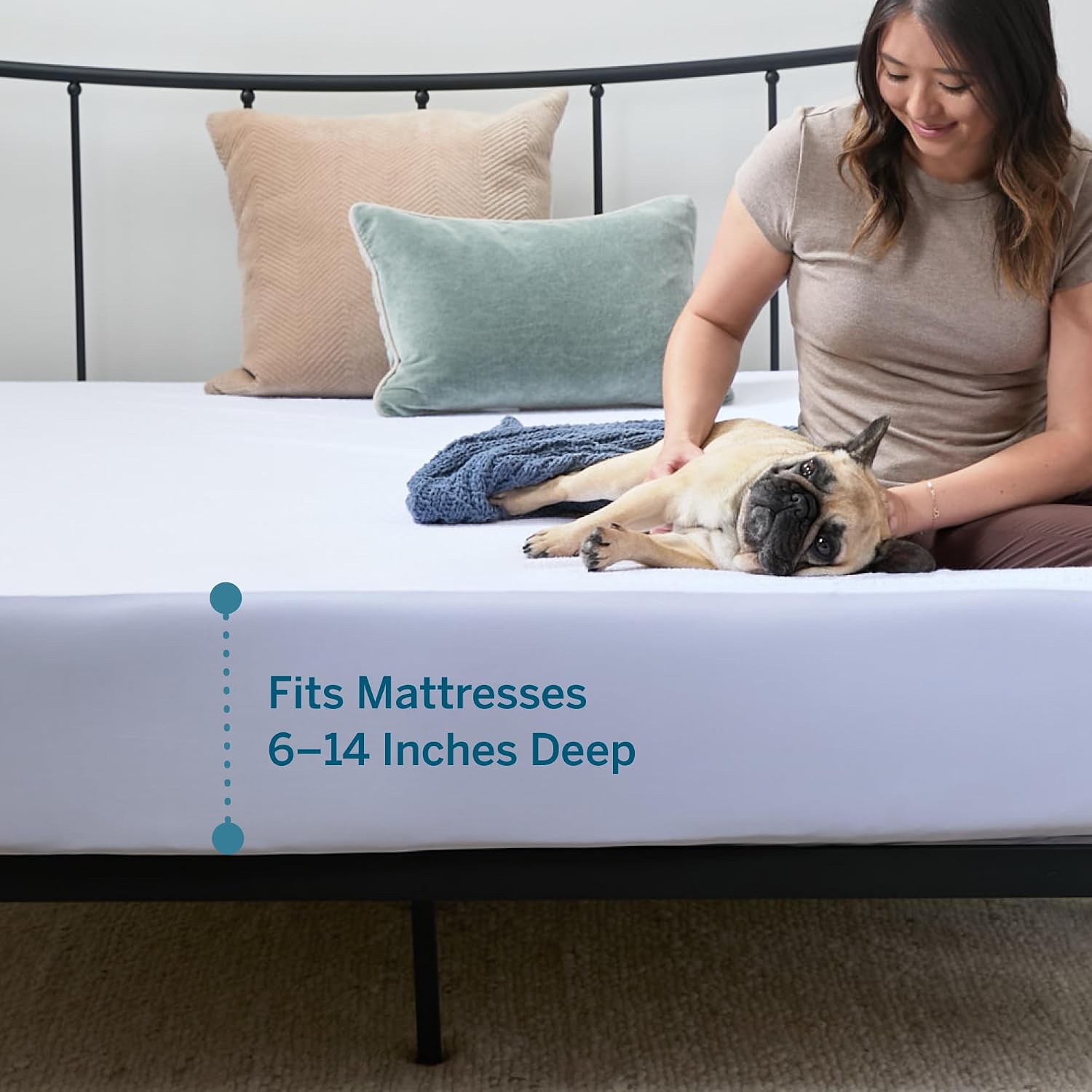 LUCID Premium Waterproof Mattress Protector, Queen Size – Fitted Sheet Style, Machine Washable – Cotton Terry Top Cover – Dorm Room Essential – White