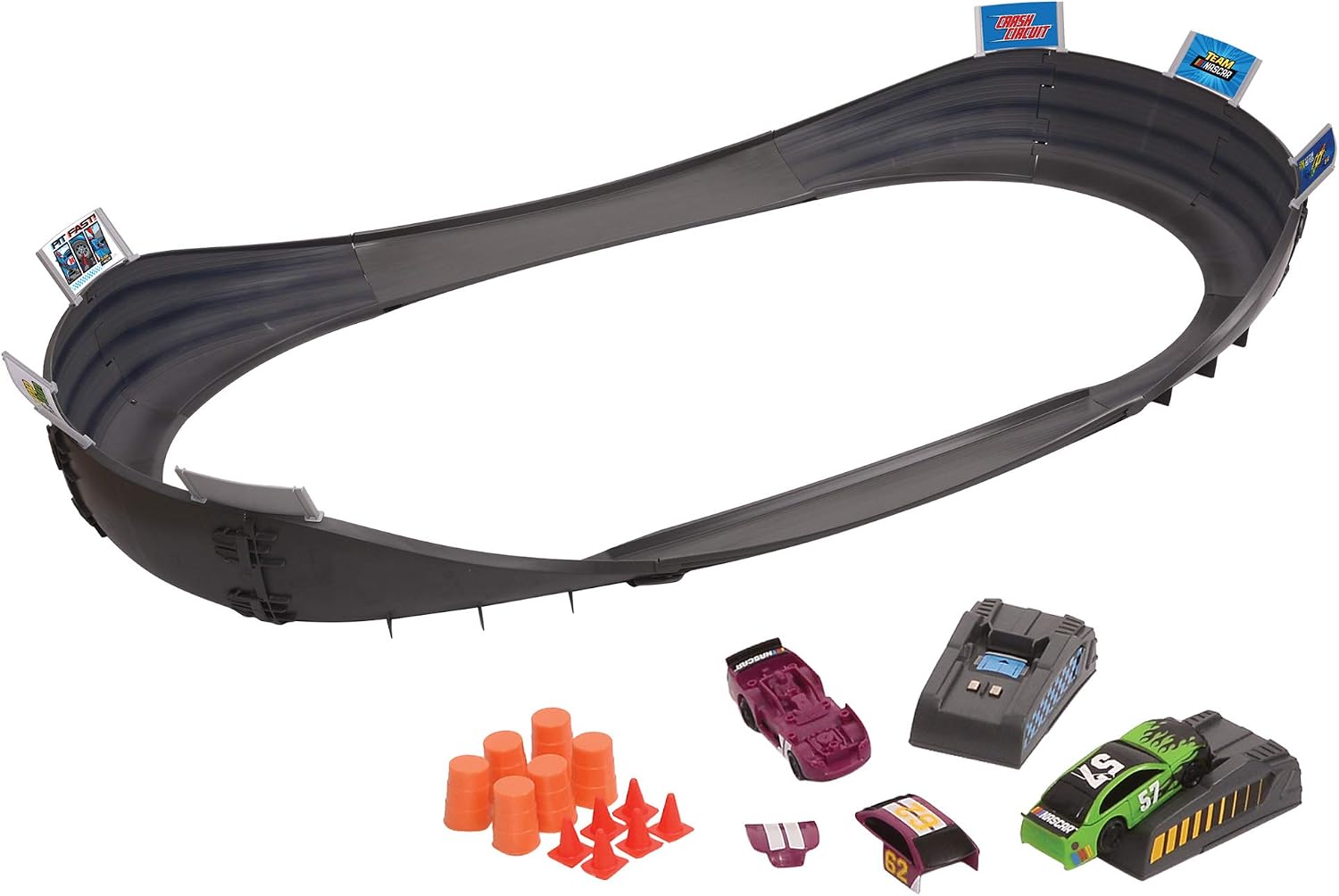 Slot Car Race Track Sets | NASCAR Crash Circuit Short Track | 2 Electric Powered Cars with Flash Chargers | Race Tracks for Kids Ages 4-8 | Car