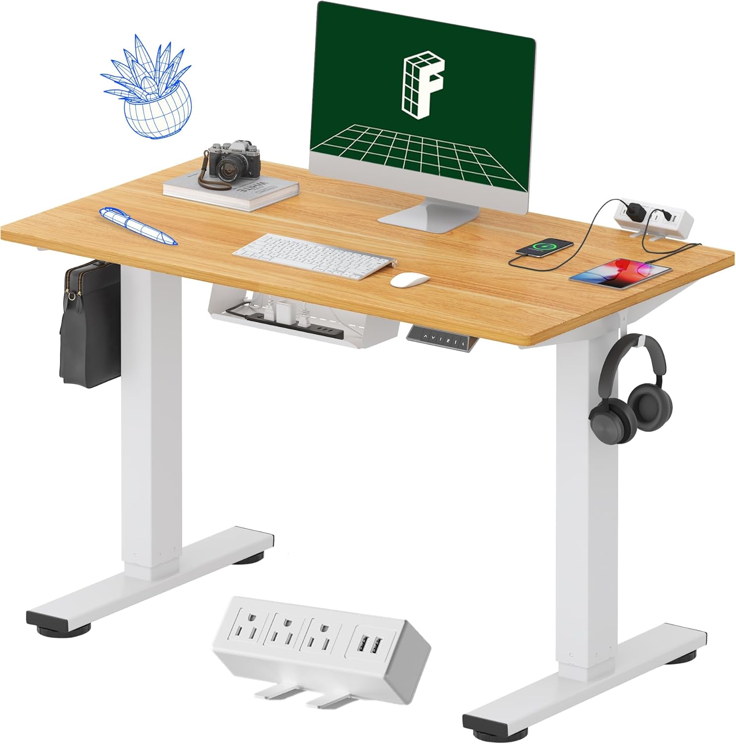FLEXISPOT EN2 48"x24" Standing Desk with Power Strip Bundle, Black