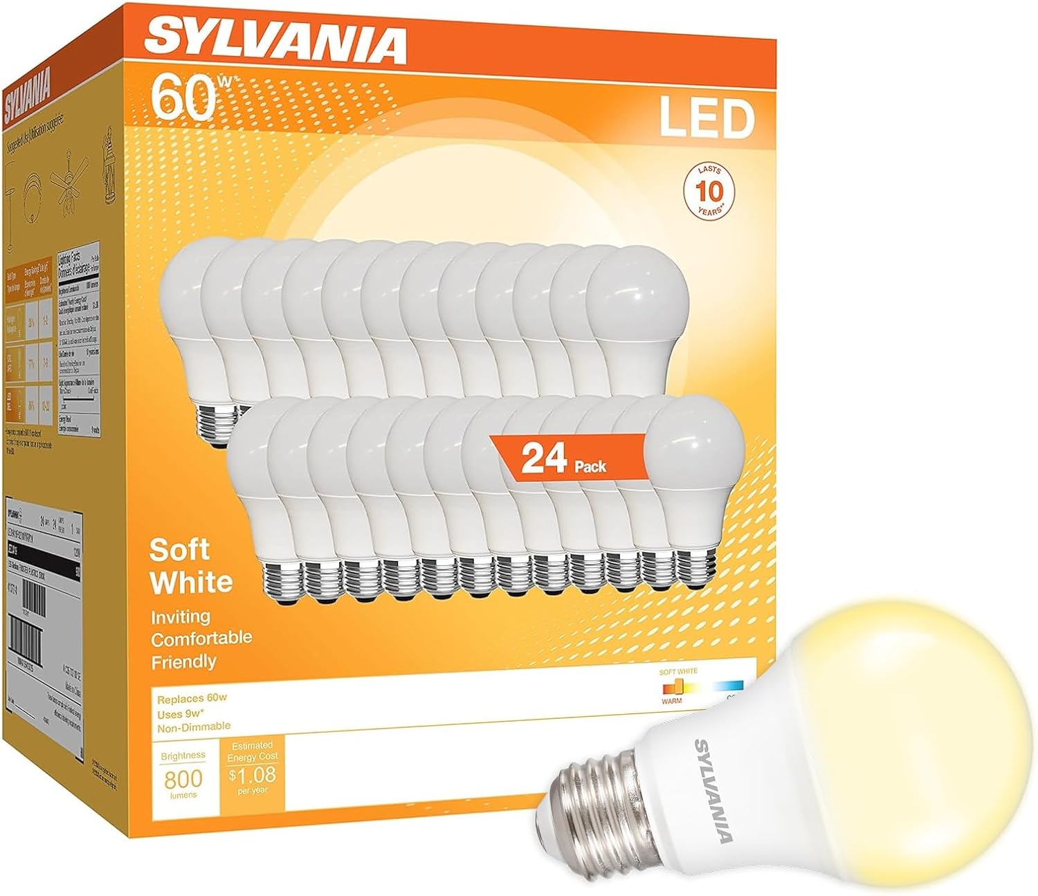 Sylvania LED A19 Light Bulb, 100W = 14W, Non-Dimmable, Frosted Finish, 1500 Lumens, 2700K, Soft White - 4 Pack (78101)