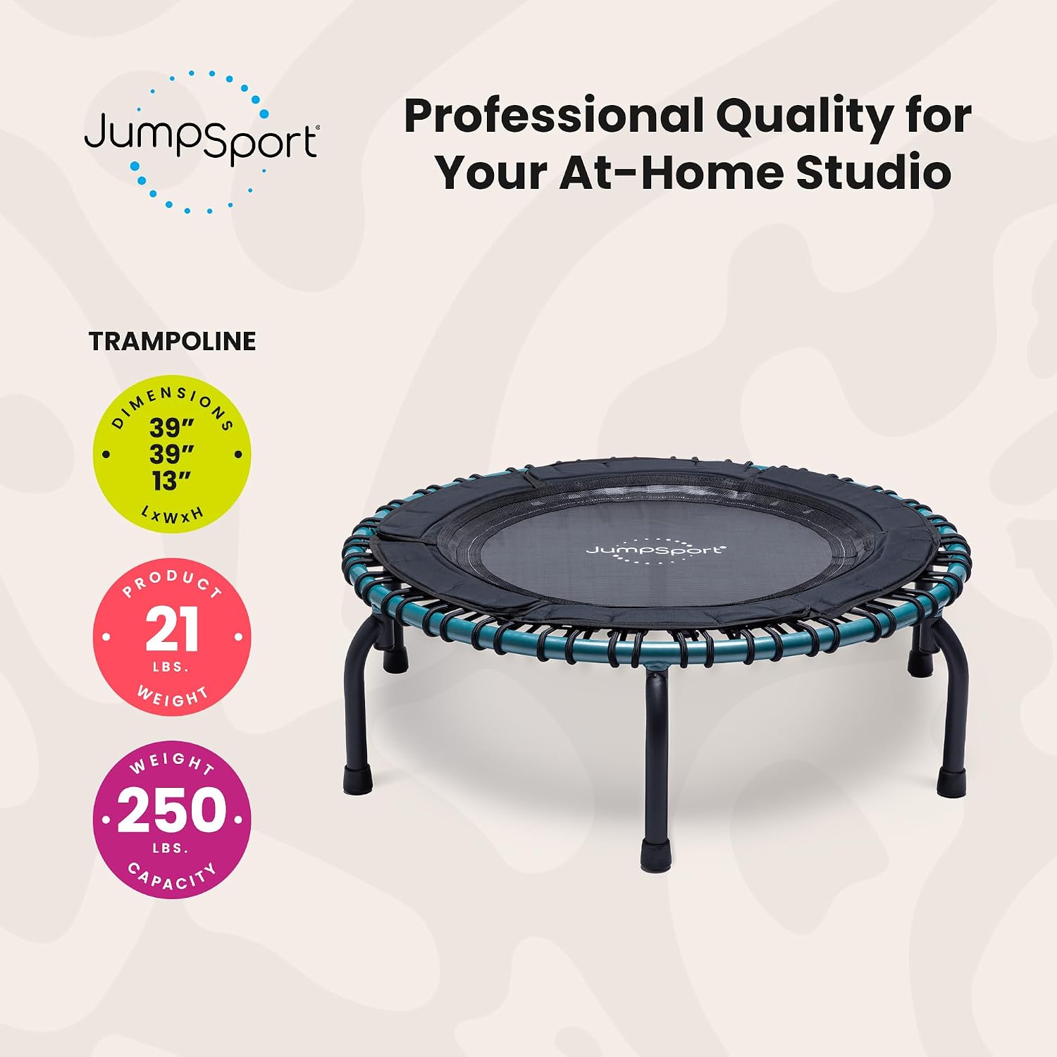 JumpSport Workout Rebounder for Adults, Mini Fitness Trampoline