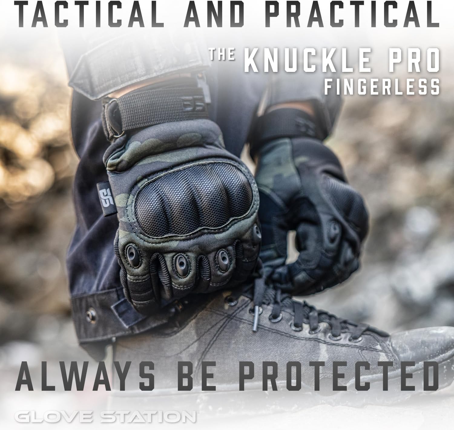 Glove Station Fingerless Knuckle Motorcycle Gloves, TACHK200