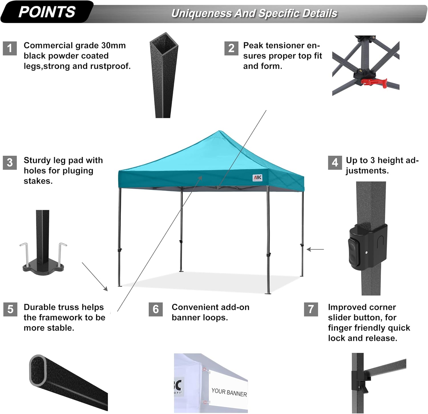 ABCCANOPY Patio Pop Up Canopy Tent 10x10 Commercial-Series (Black)