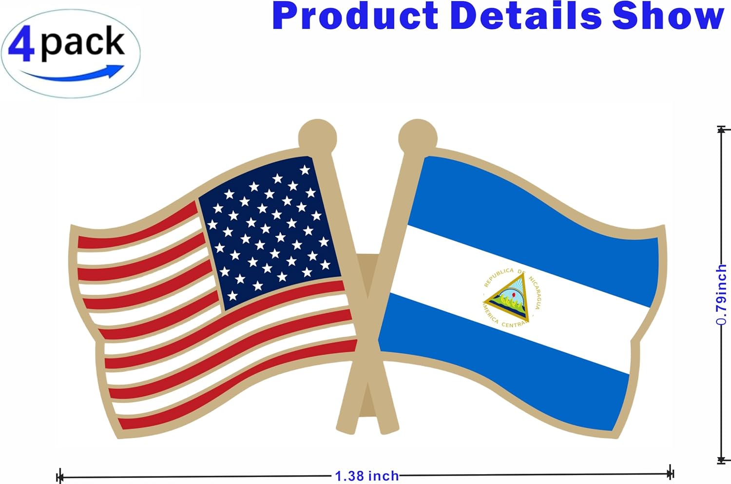 USA and Nicaragua Crossed Double Flag Lapel Pins Small Mini Nicaraguan National Friendship Pin Badge, 4PCS