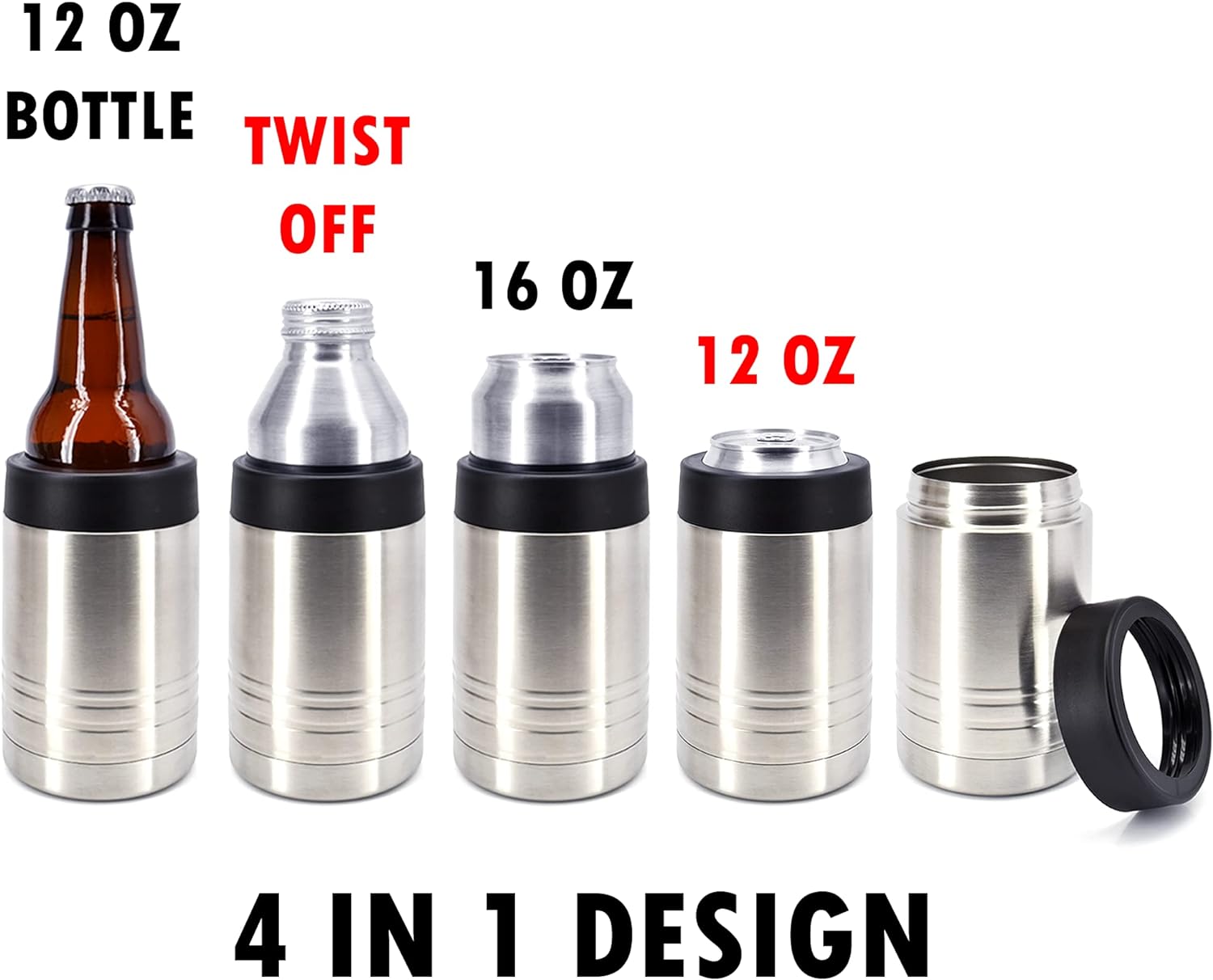Clear Water Home Goods 12 oz 4-in-1 Stainless Steel Can Cooler (6-Pack)
