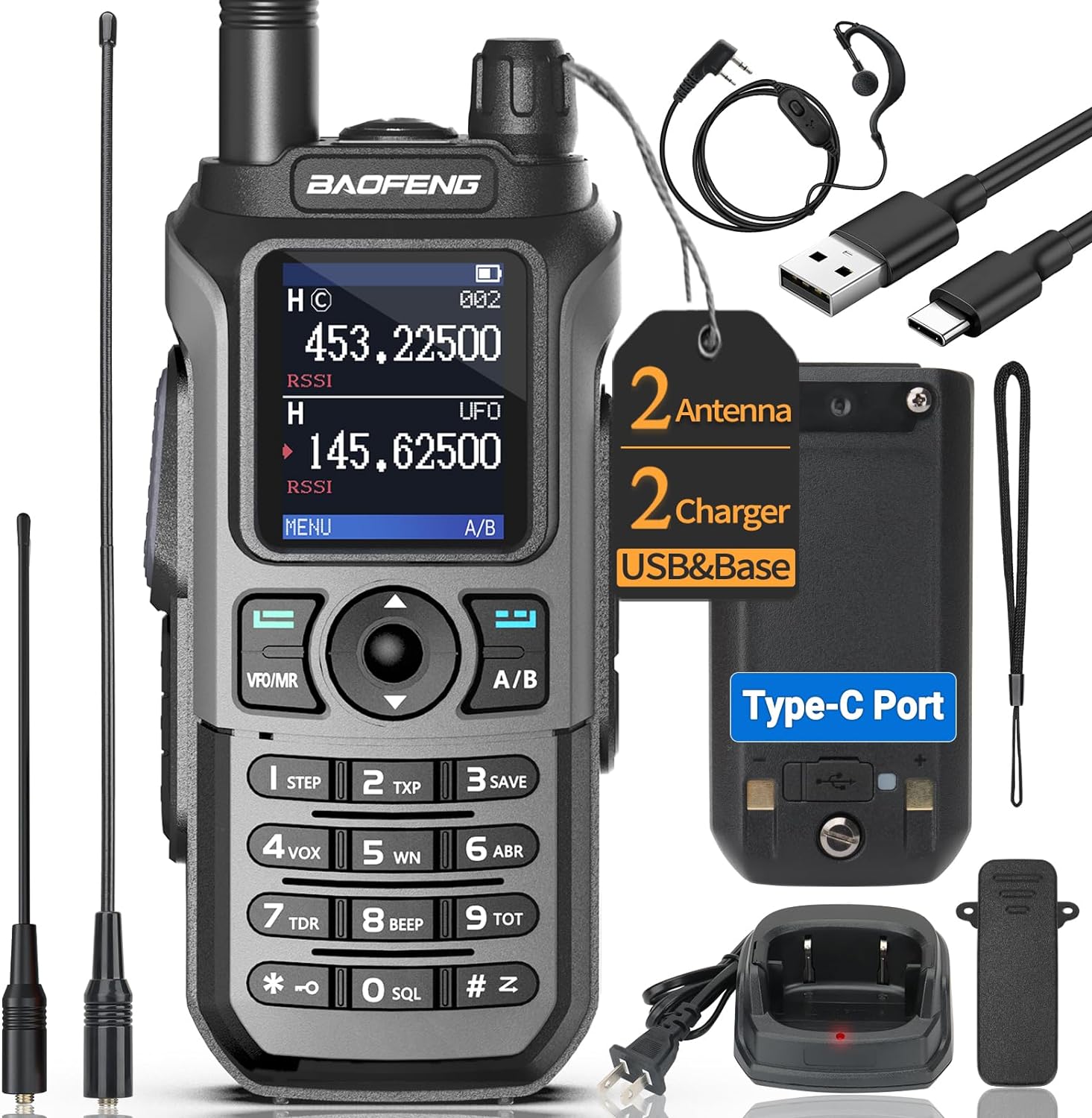 Ham Radio Baofeng Radio UV-21R Ham Radio Handheld Long Range Two Way Radio for Adults 5RM Rechargeable Walkie Talkies K5Plus with NOAA Weather