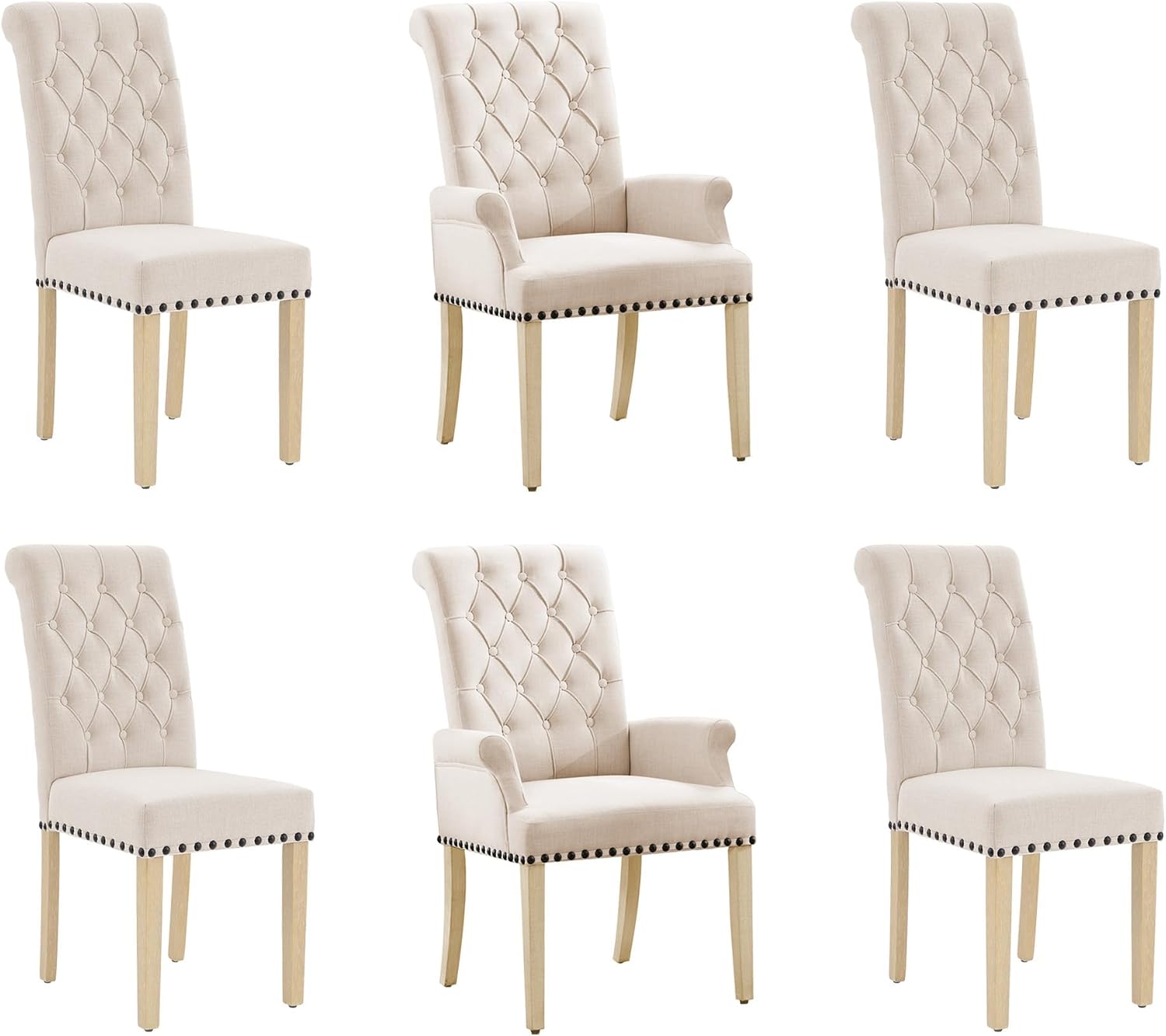 adochr Dining Chairs with Arms,Linen High Back Dining Room Chairs, Beige