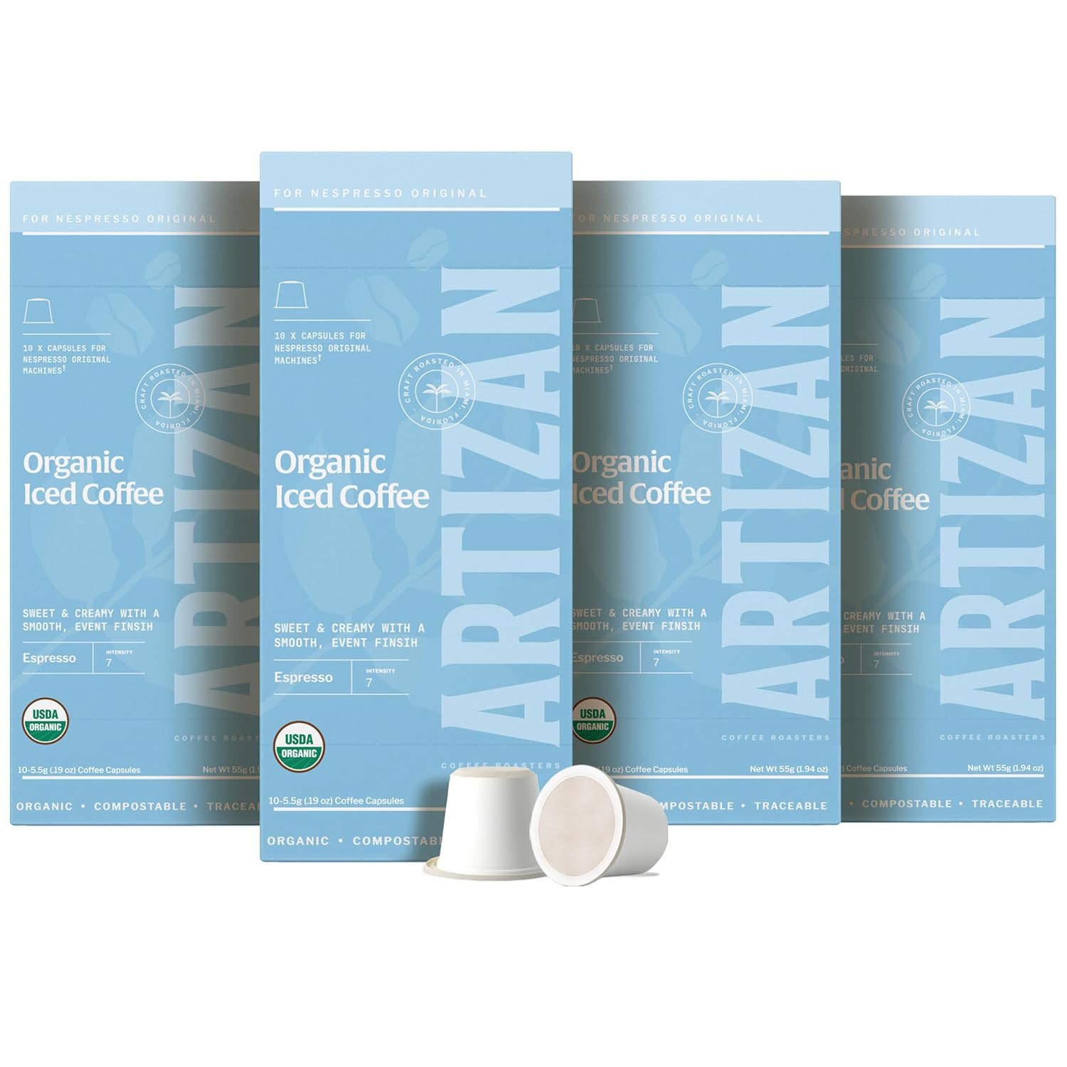 Artizan Coffee USDA Organic Espresso Coffee Capsules For Nespresso Original | Signature Blend Variety | 40 Compatible Compostable Pods