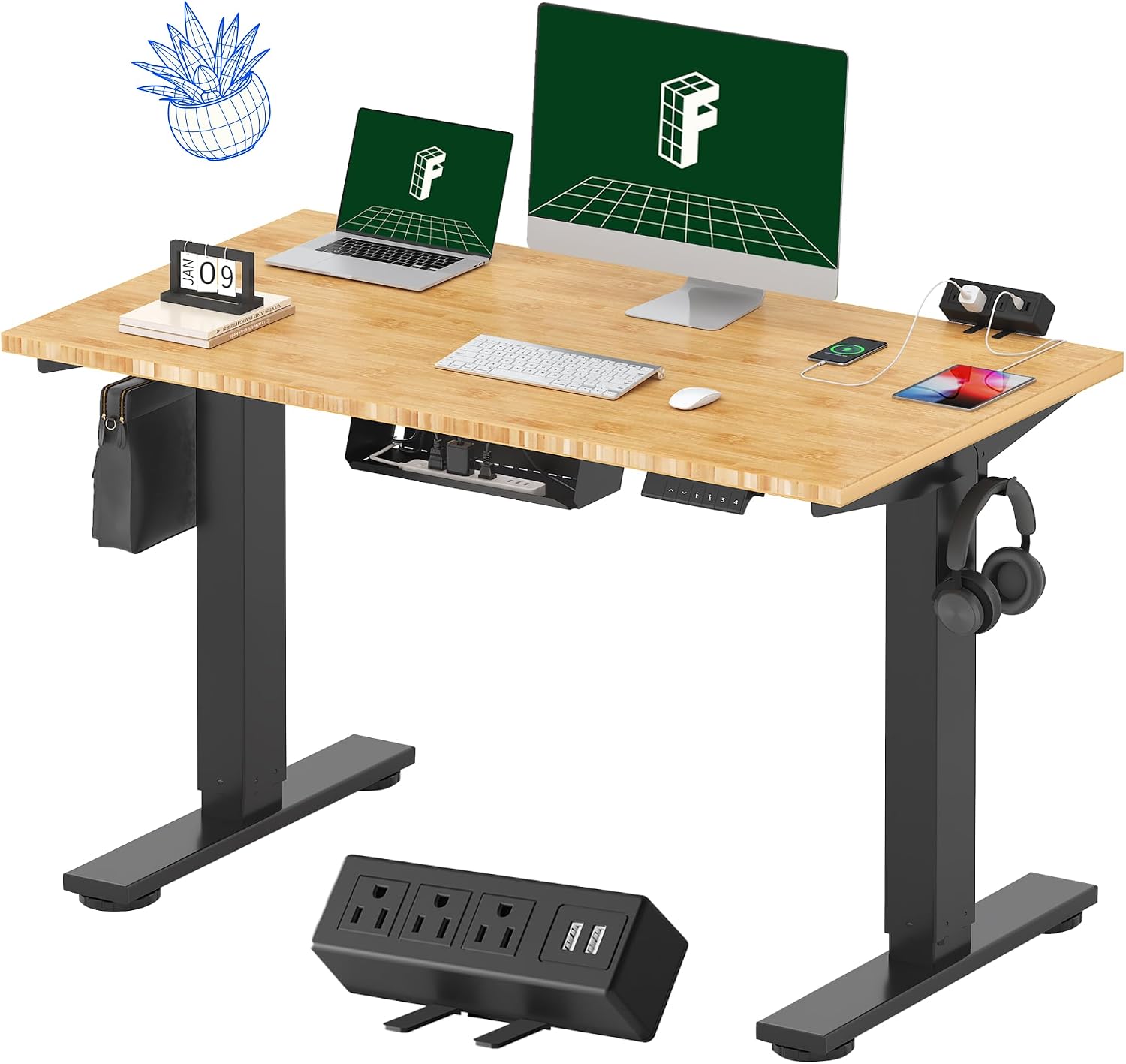 FLEXISPOT EN2 48"x24" Standing Desk with Power Strip Bundle, Black