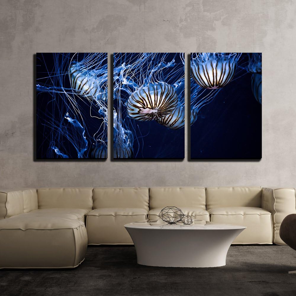 wall26 - 3 Piece Canvas Wall Art - Blue Ocean Waves - Modern Home Art Stretched and Framed Ready to Hang - 16"x24"x3 Panels