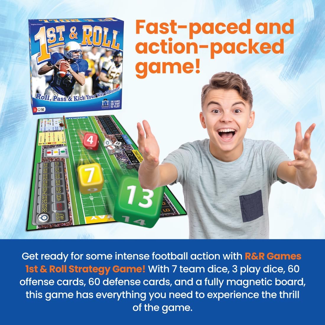 R&R Games 1st & Roll, Football Board Game for Adults and Kids, 2-4 Players, Ages 14+, Ideal for Family Night