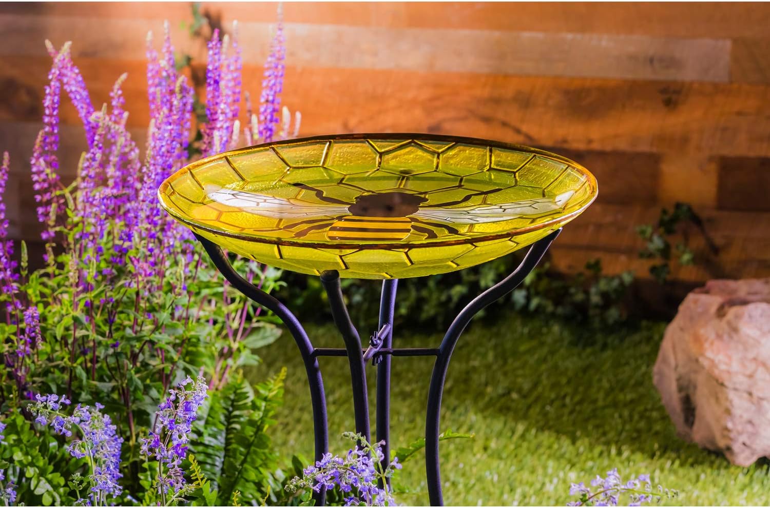 Evergreen Garden Beautiful Summer Bumble Bee Outdoor 18 inch Glass Bird Bath